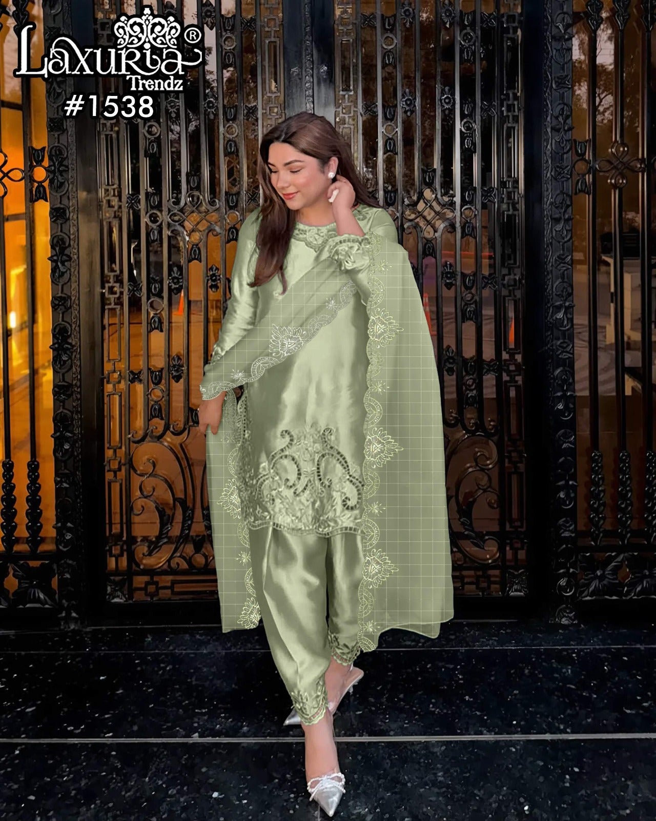 1536 Sage Green Laxuria Trendz Georgette Pakistani Readymade Suits