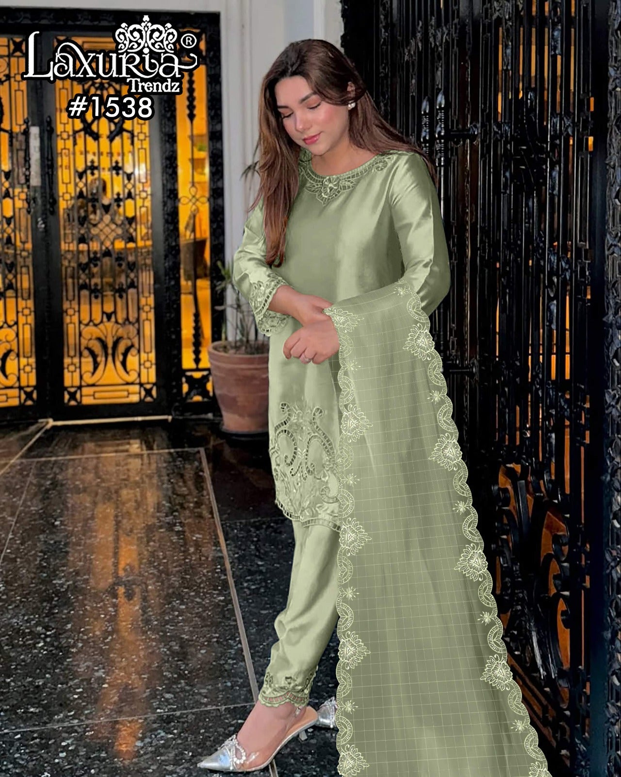 1536 Sage Green Laxuria Trendz Georgette Pakistani Readymade Suits