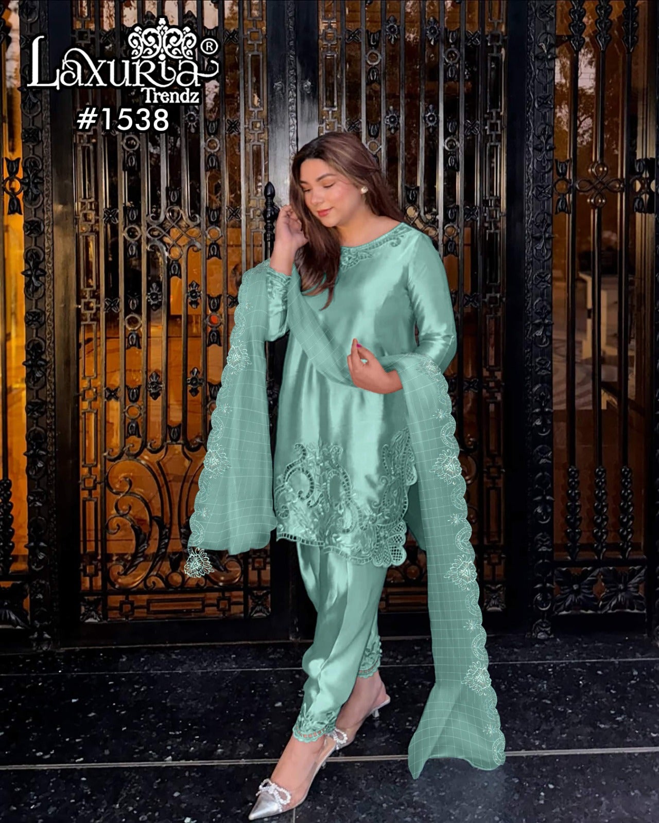1536 Seafoam Blue Laxuria Trendz Georgette Pakistani Readymade Suits