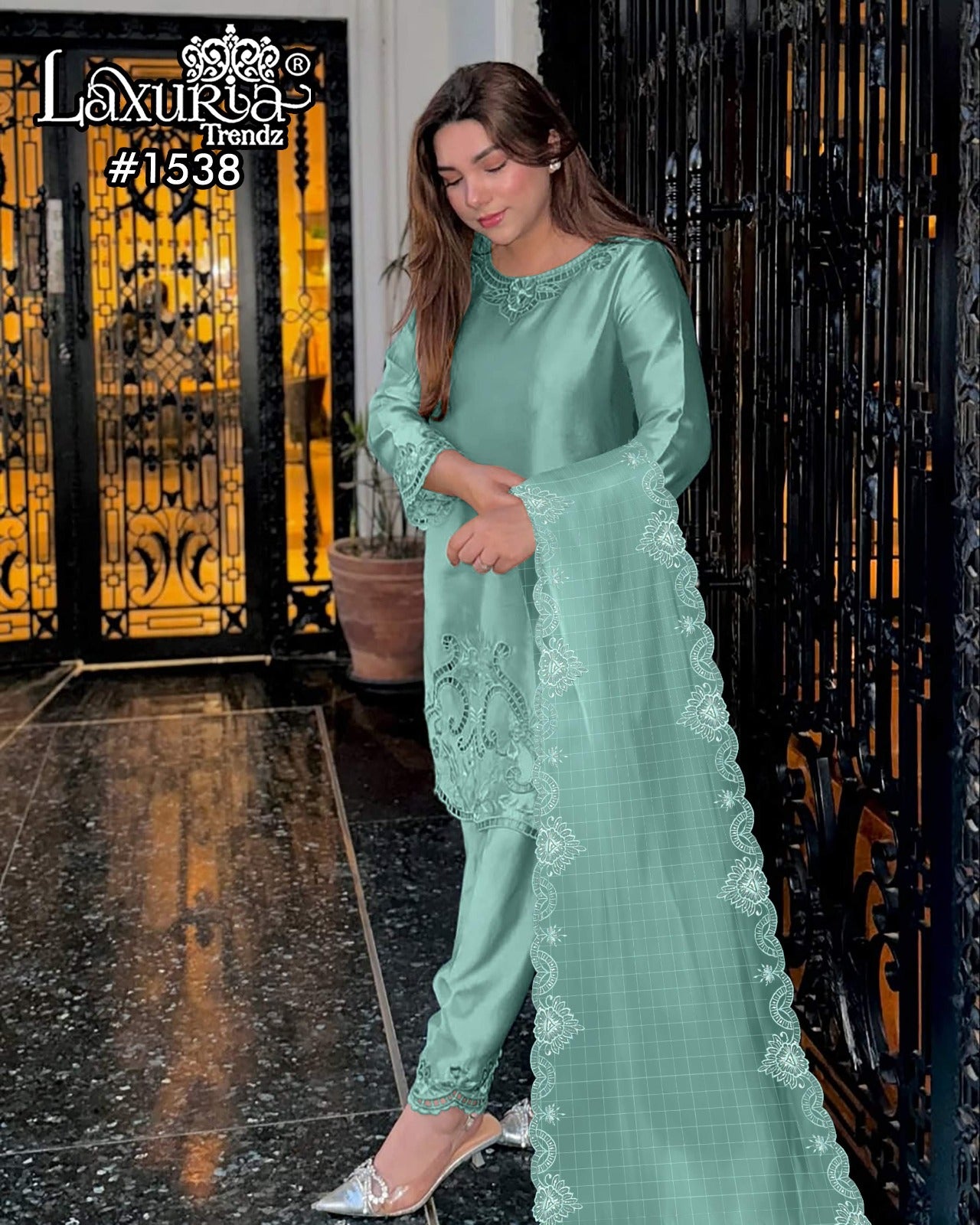 1536 Seafoam Blue Laxuria Trendz Georgette Pakistani Readymade Suits