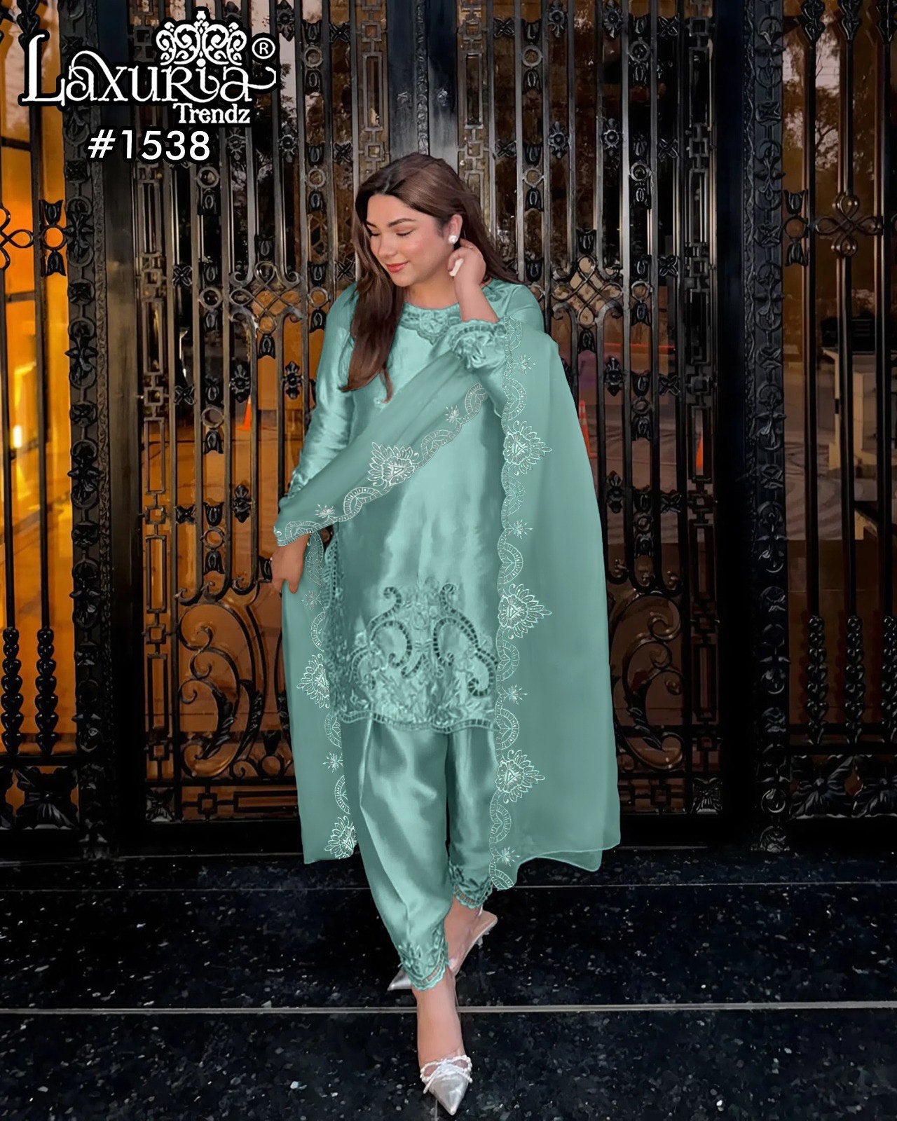 1538 Blue Laxuria Trendz Satin Pakistani Readymade Suits