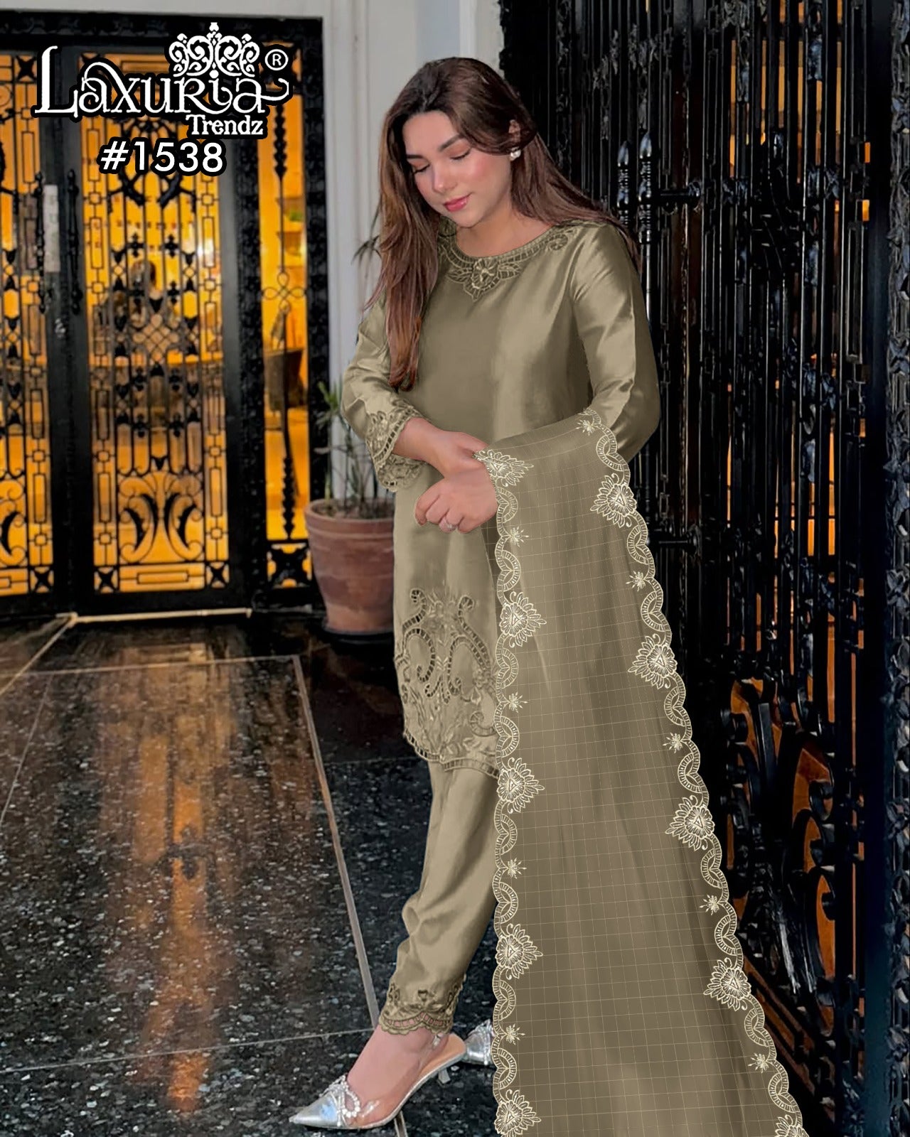 1538 Mehndi Laxuria Trendz Satin Pakistani Readymade Suits