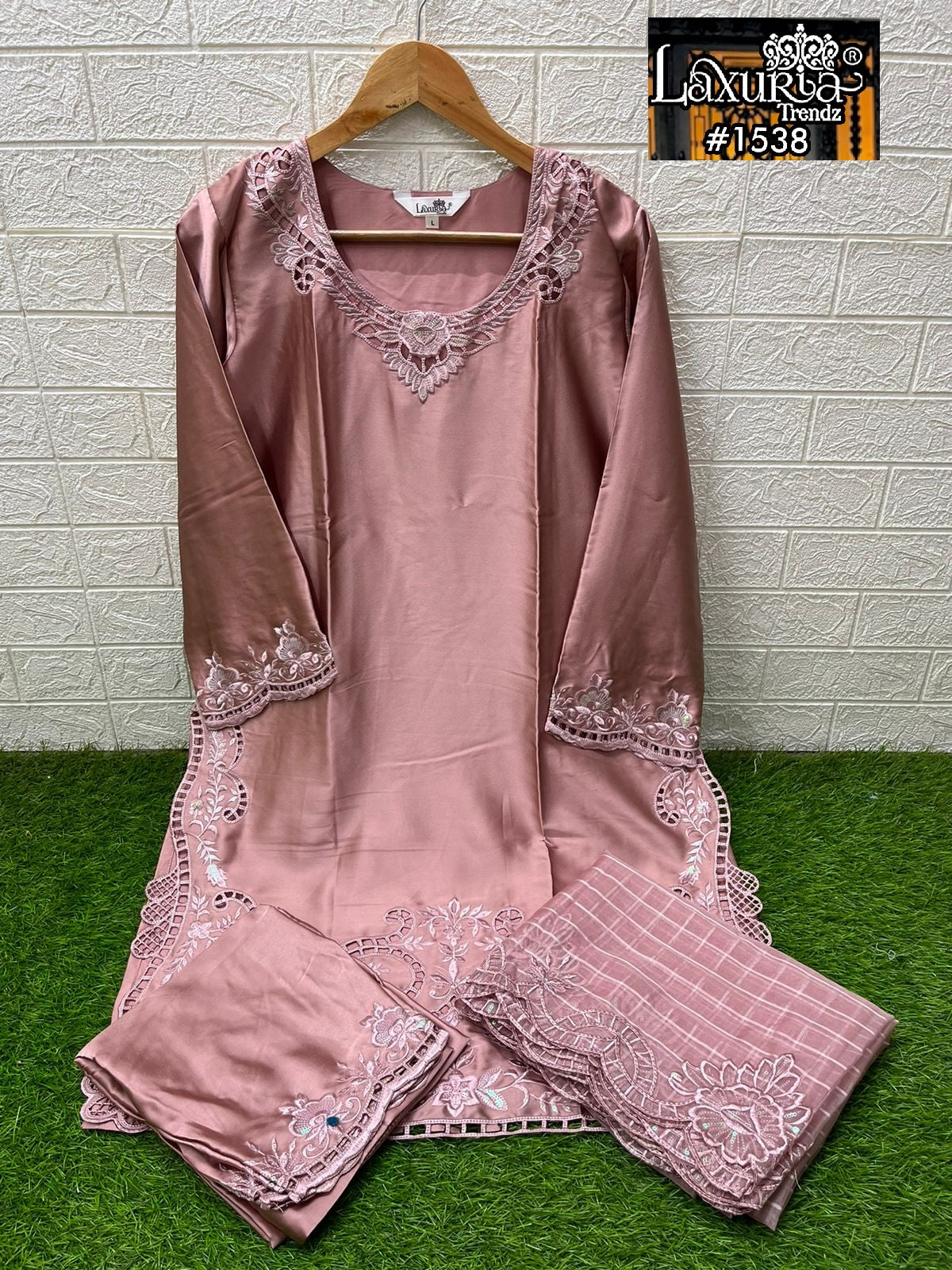 1538 Pink Laxuria Trendz Satin Pakistani Readymade Suits