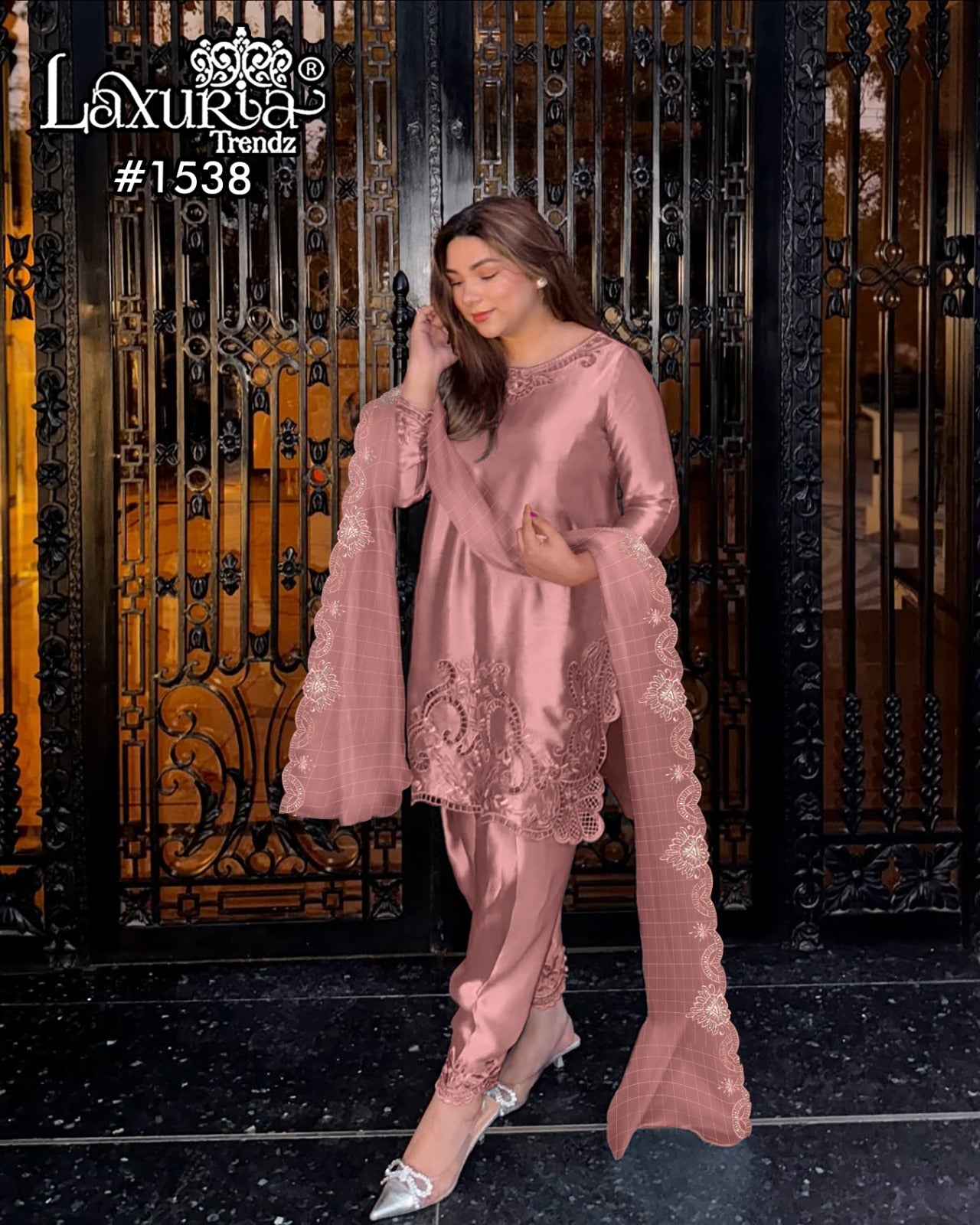 1538 Pink Laxuria Trendz Satin Pakistani Readymade Suits
