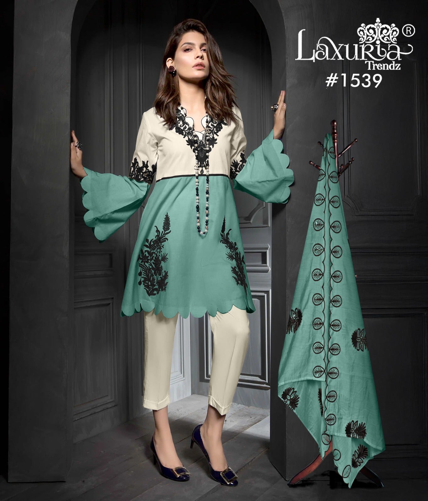 1539 Mint Green Laxuria Trendz Jam Satin Pakistani Readymade Suits