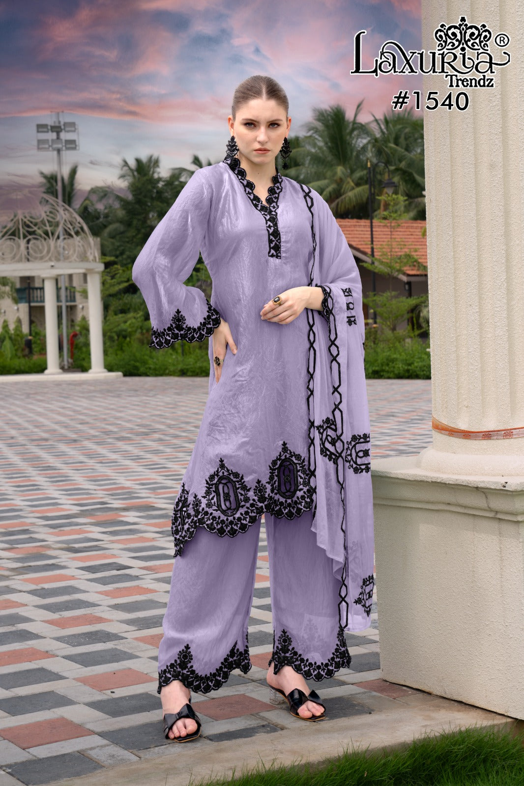 1540 Lavender Laxuria Trendz Fandy Pakistani Readymade Suits