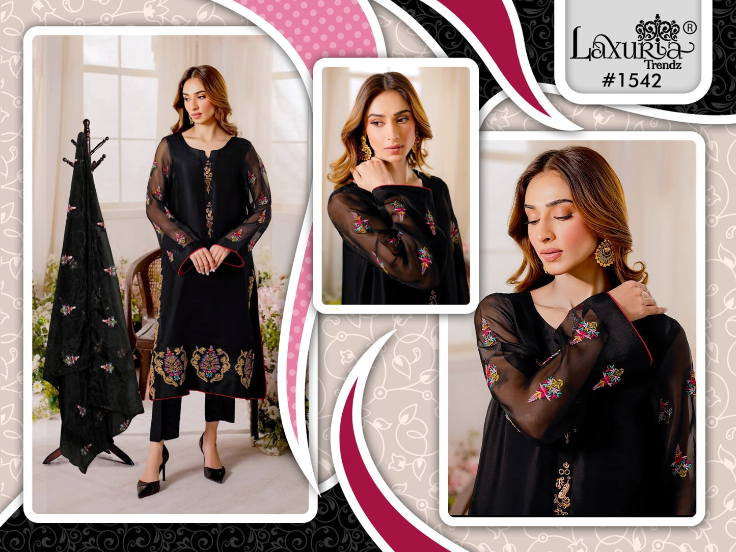1542 Black Laxuria Trendz Georgette Pakistani Readymade Suits