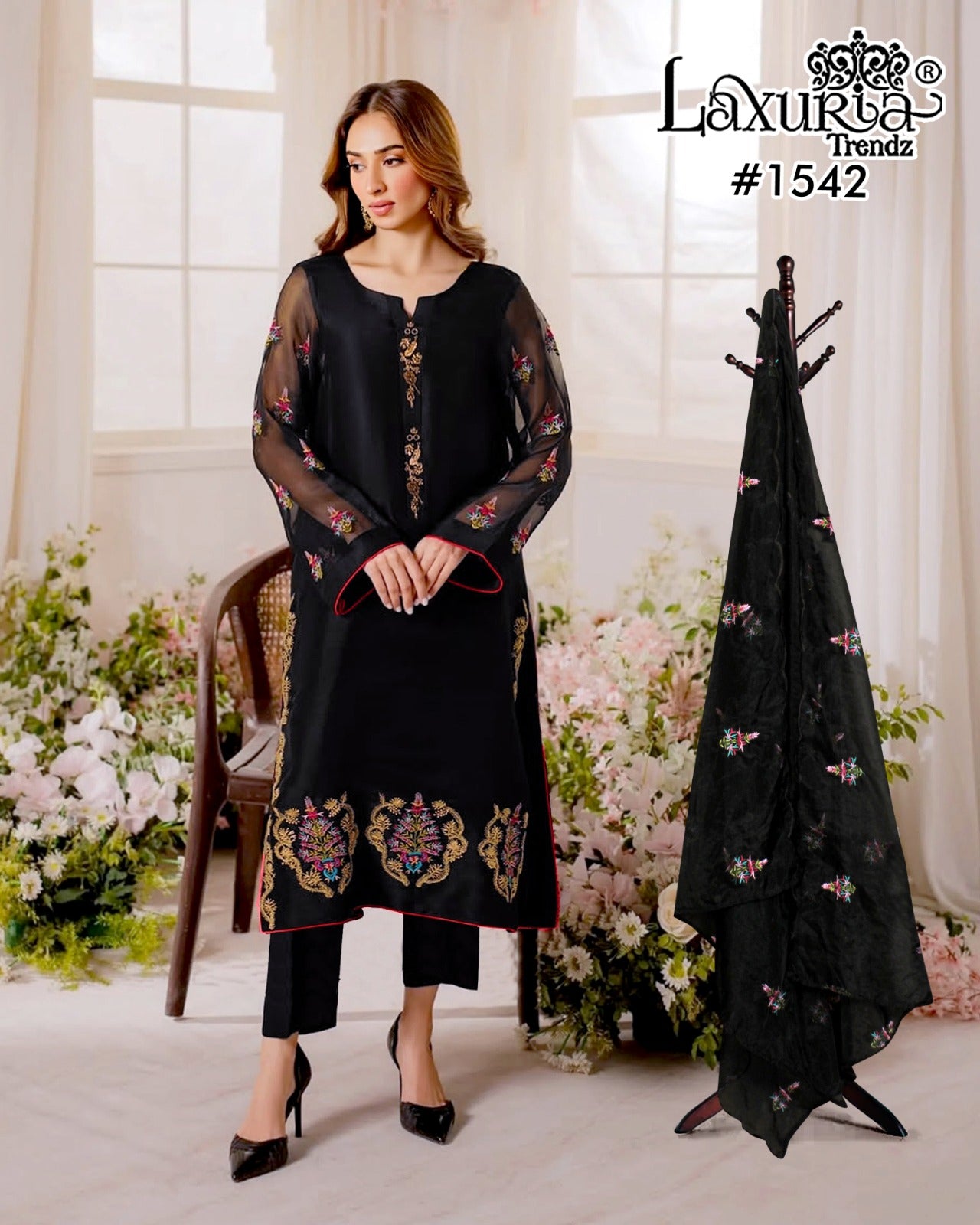 1542 Black Laxuria Trendz Georgette Pakistani Readymade Suits
