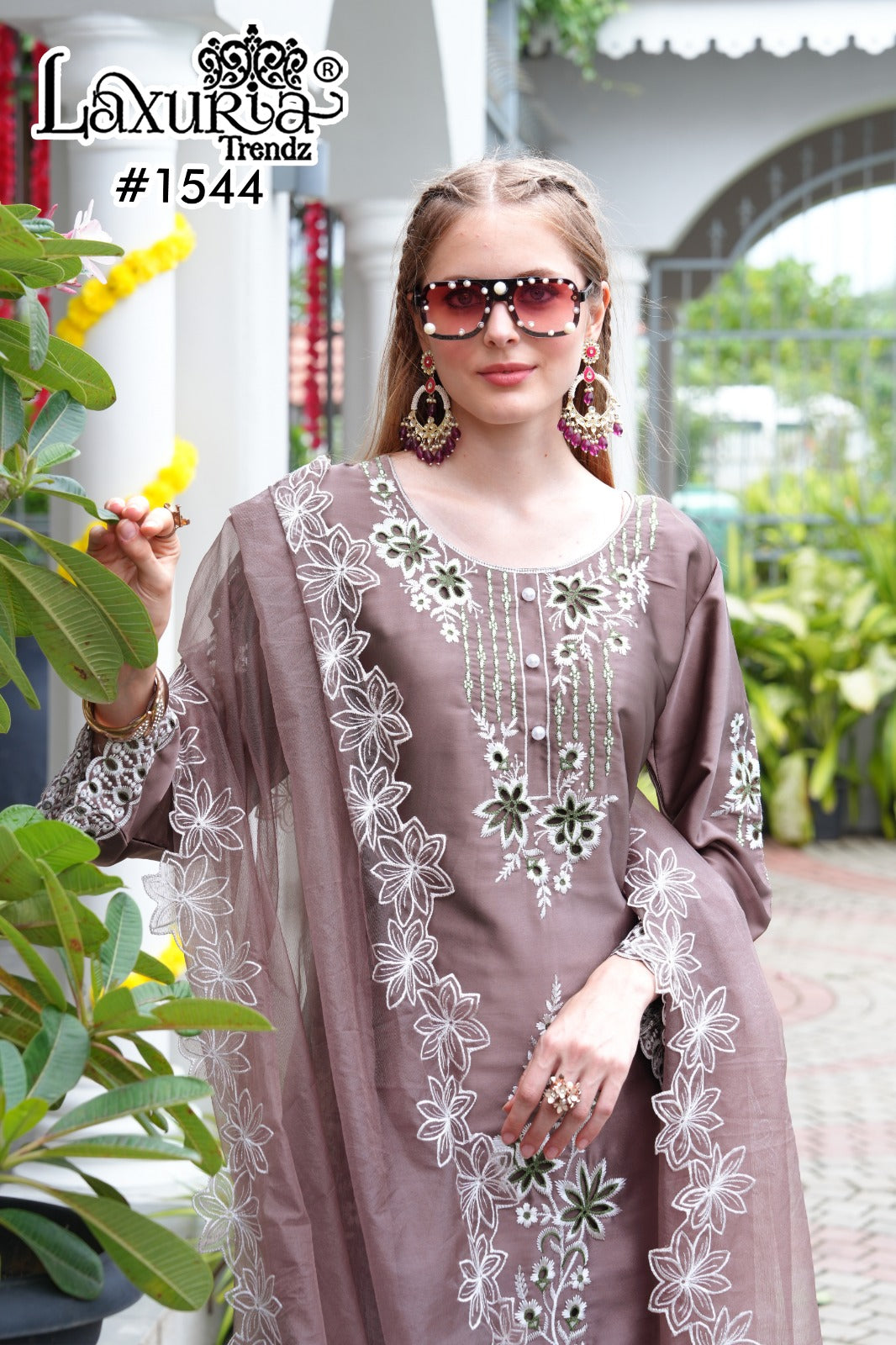 1544 Mauve Brown Laxuria Trendz Satin Pakistani Readymade Suits