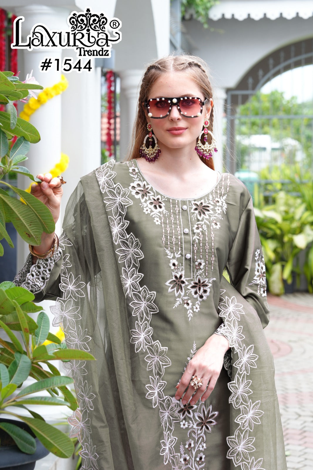 1544 Sage Green Laxuria Trendz Satin Pakistani Readymade Suits