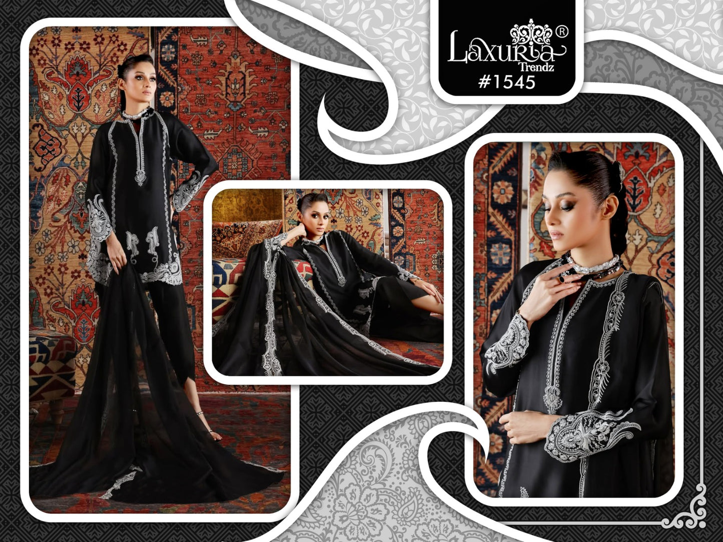1545 Black Laxuria Trendz Satin Pakistani Readymade Suits
