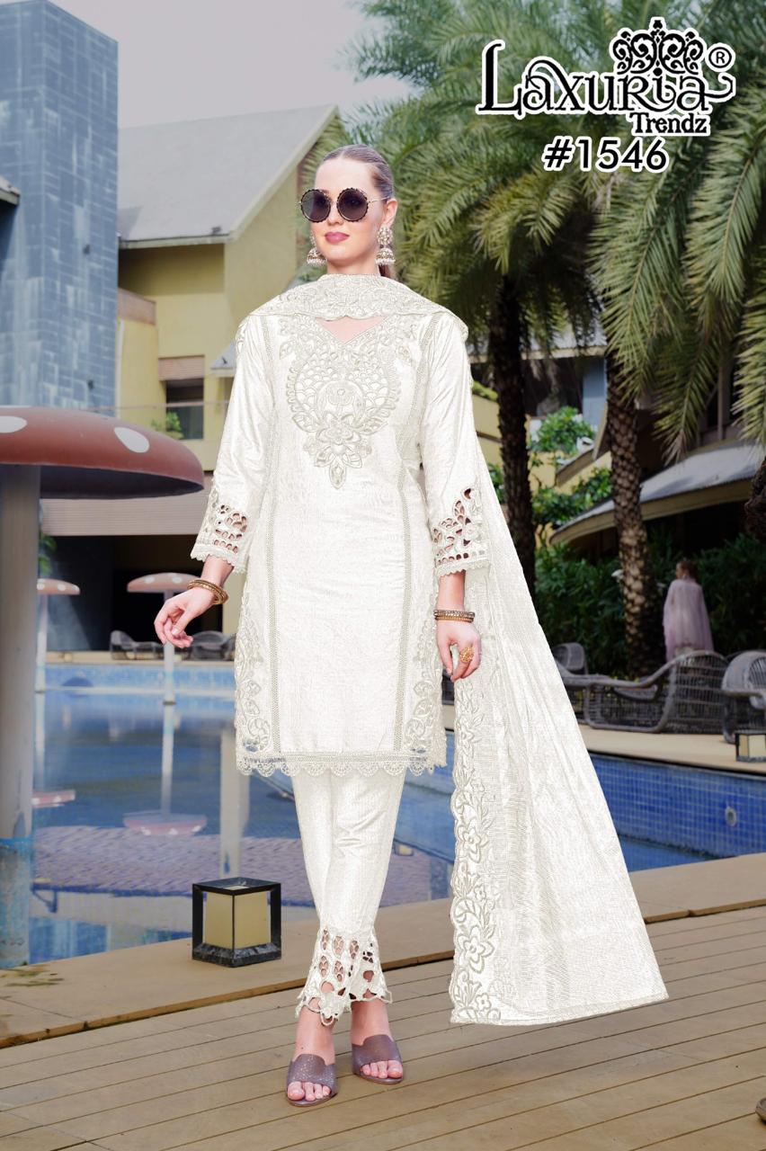 1546 White Laxuria Trendz Cambric Pakistani Readymade Suits