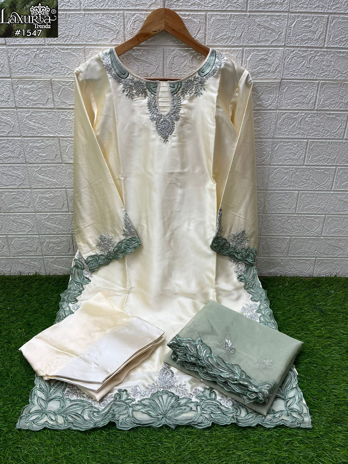 1547 Pista Laxuria Trendz Satin Pakistani Readymade Suits