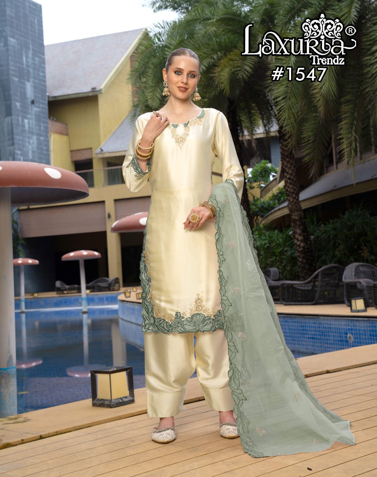 1547 Pista Laxuria Trendz Satin Pakistani Readymade Suits