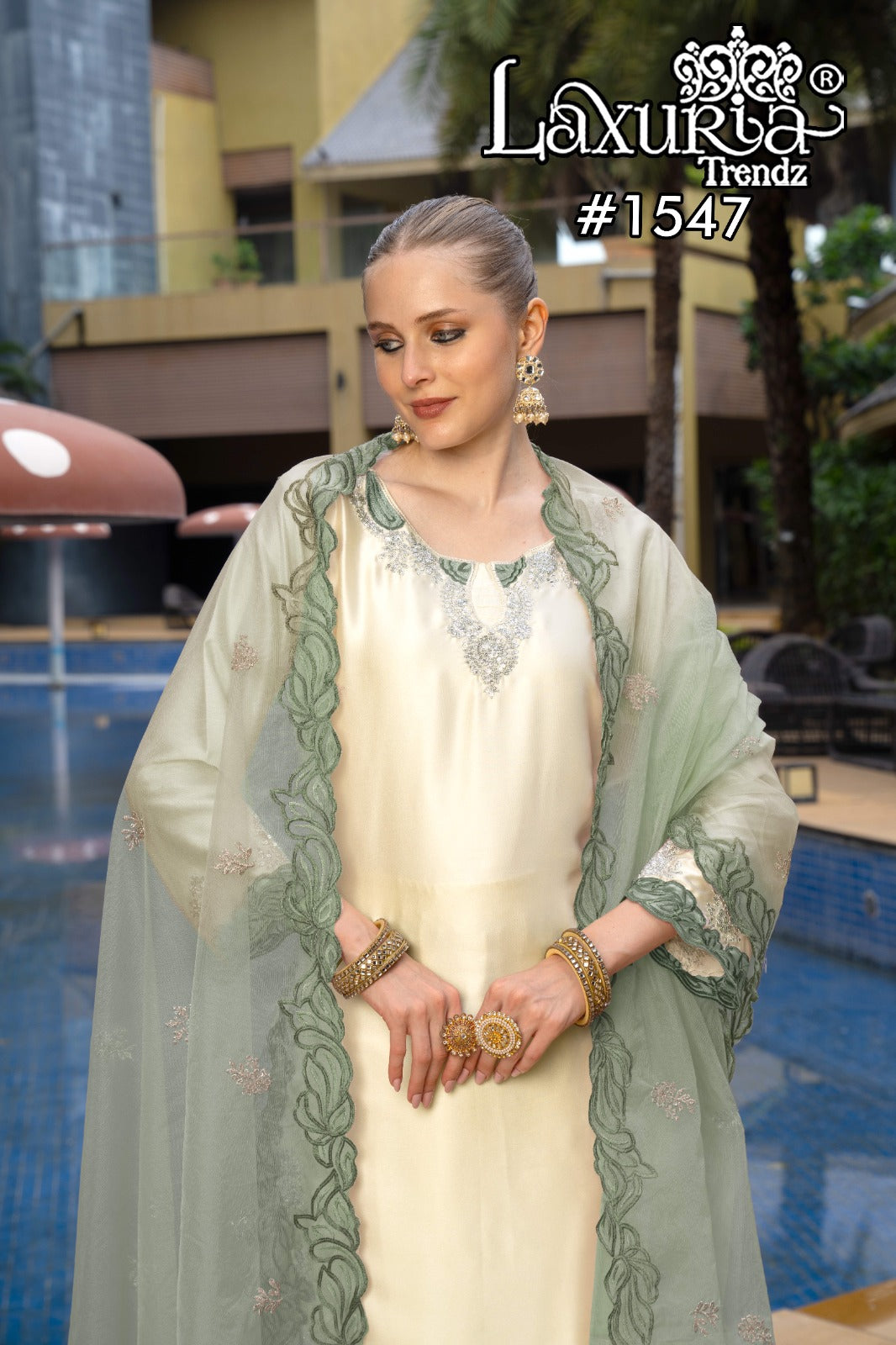 1547 Pista Laxuria Trendz Satin Pakistani Readymade Suits
