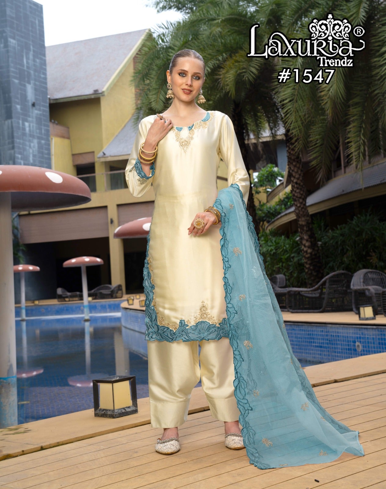 1547 Sky Laxuria Trendz Satin Pakistani Readymade Suits