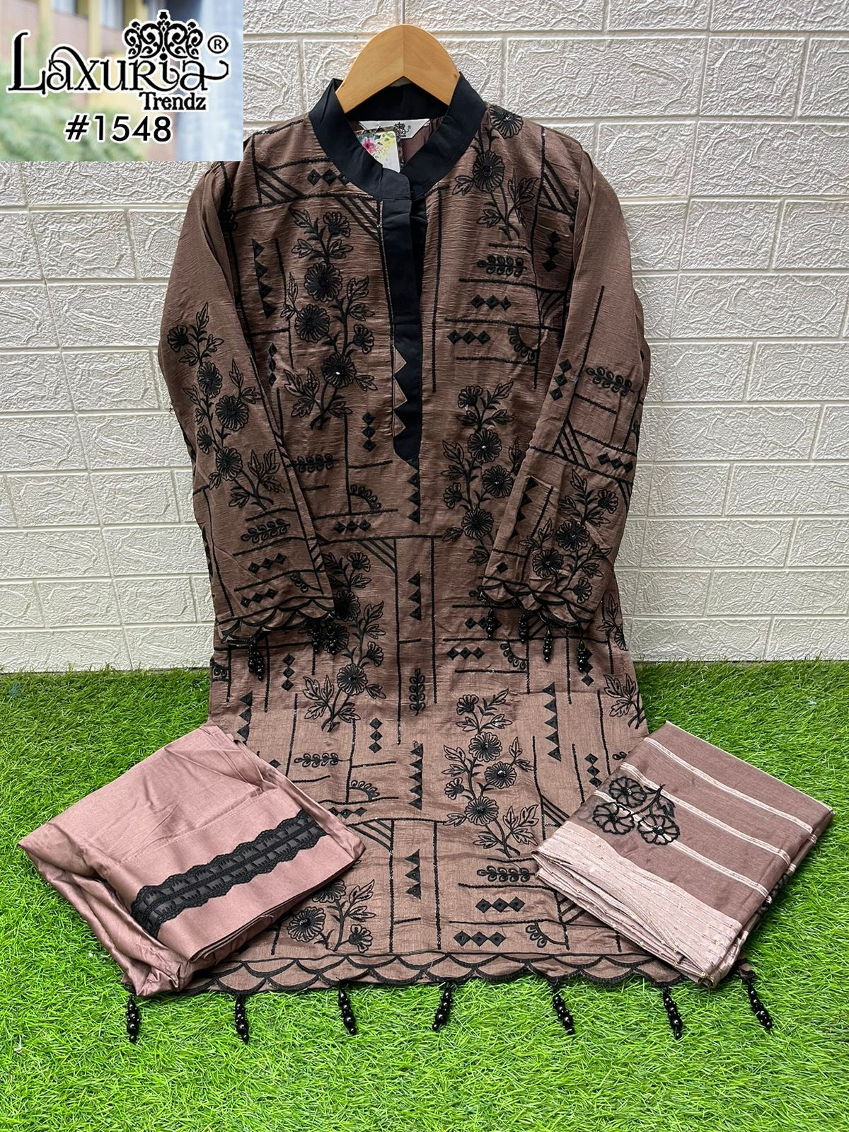 1548 Brown Laxuria Trendz Embroidery Pakistani Readymade Suits