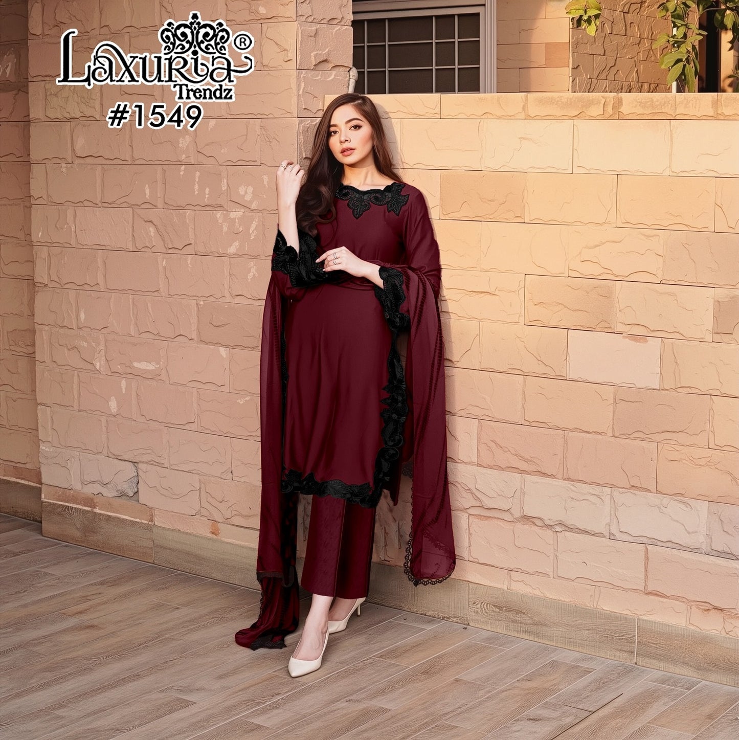 1549 Maroon Laxuria Trendz Georgette Pakistani Readymade Suits