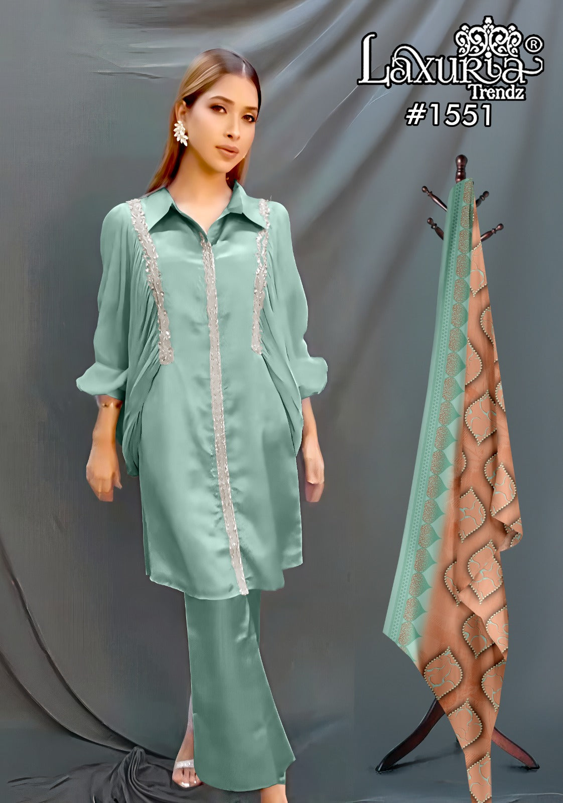 1551 Sky Laxuria Trendz Satin Pakistani Readymade Suits