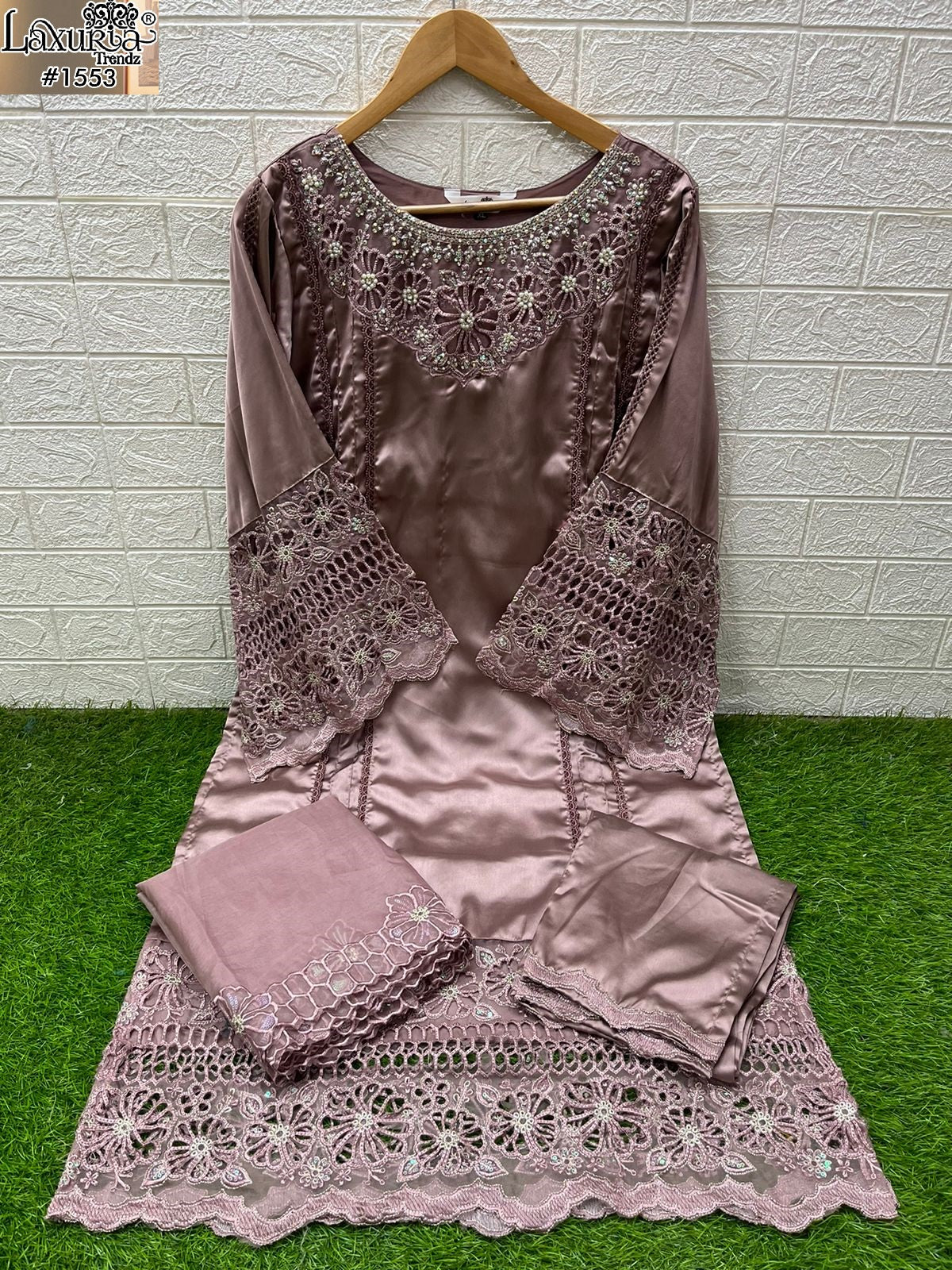 1553 Badami Laxuria Trendz Satin Pakistani Readymade Suits