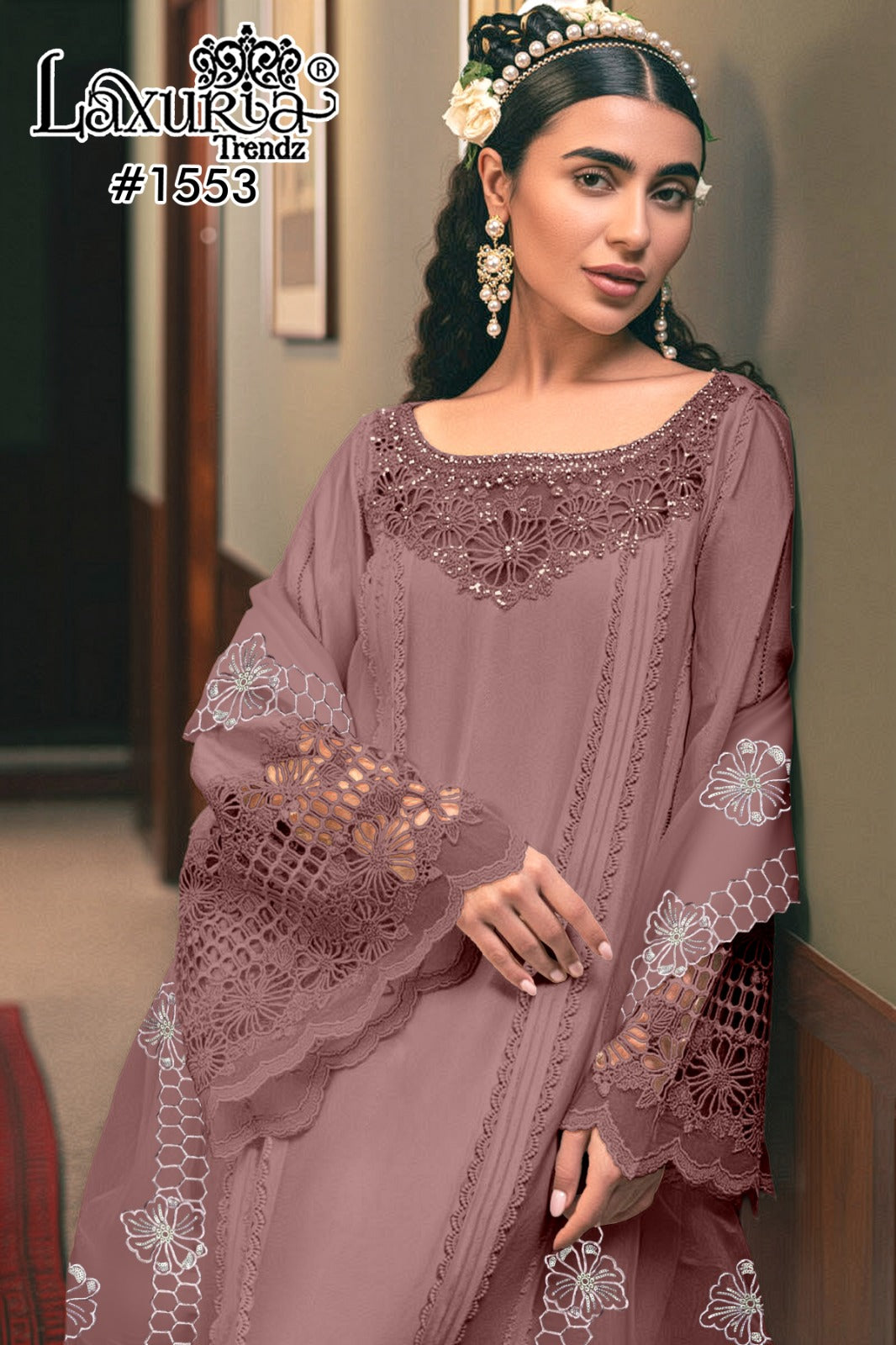 1553 Badami Laxuria Trendz Satin Pakistani Readymade Suits