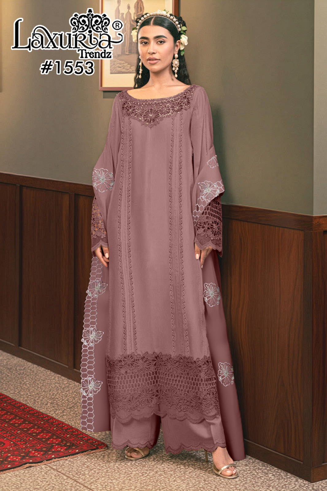 1553 Badami Laxuria Trendz Satin Pakistani Readymade Suits