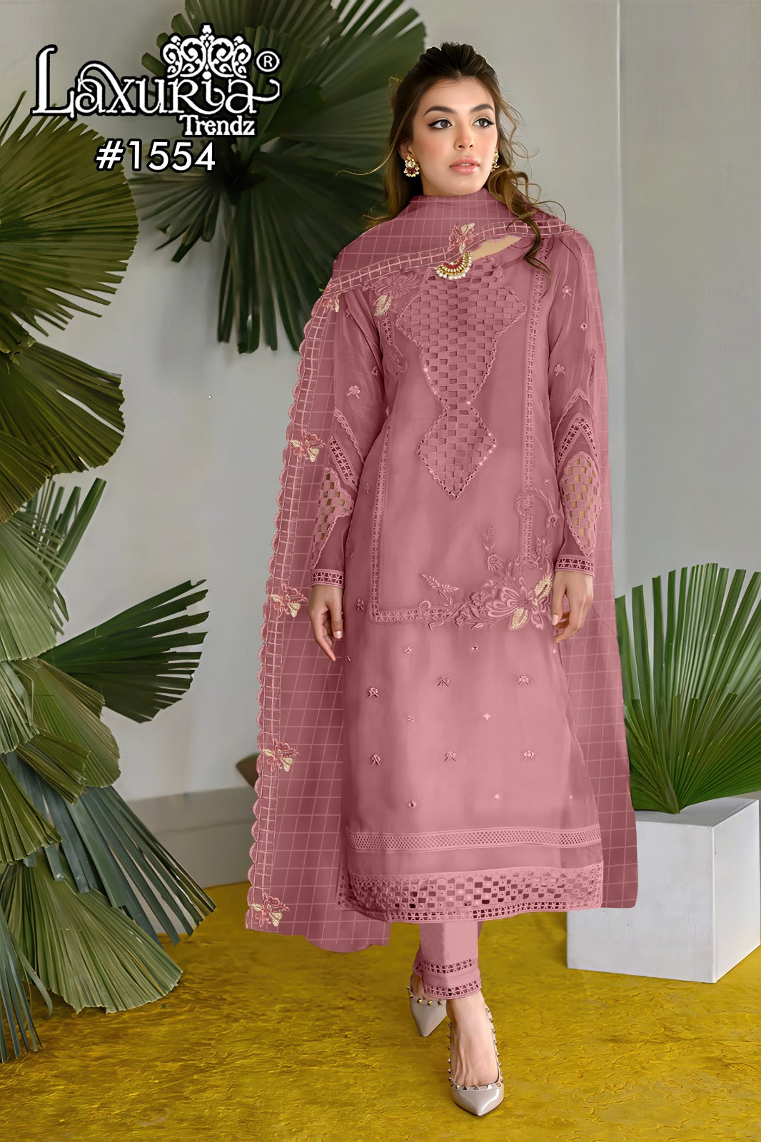 1554 Dusty Rose Laxuria Trendz Vichitrta Simmer Pakistani Readymade Suits