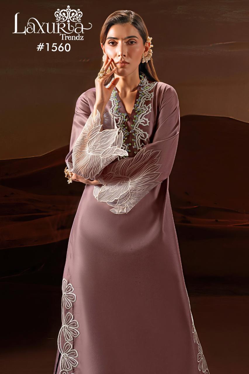 1560 Dusty Rose Laxuria Trendz Satin Pakistani Readymade Suits