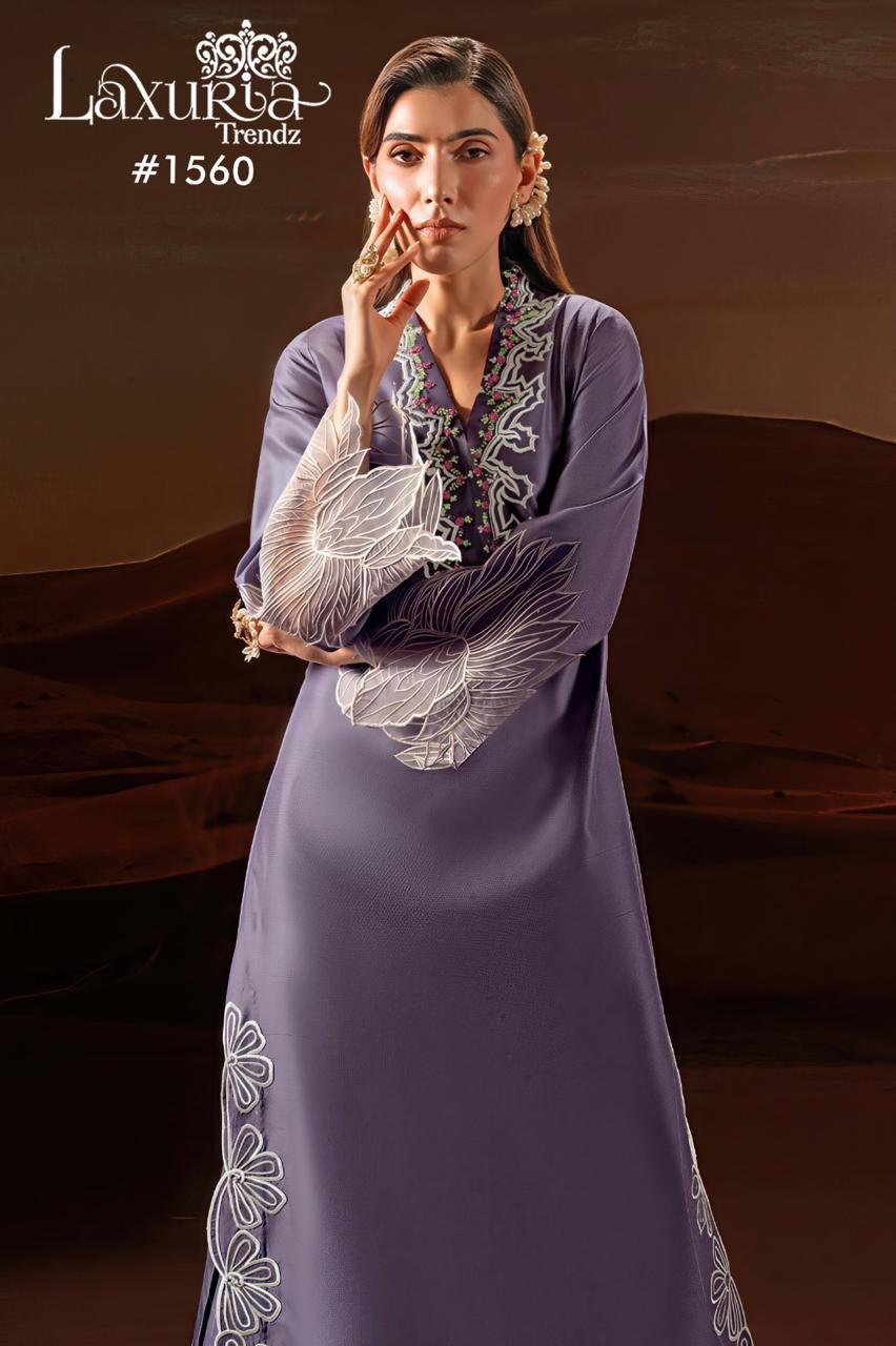 1560 Purple Laxuria Trendz Satin Pakistani Readymade Suits