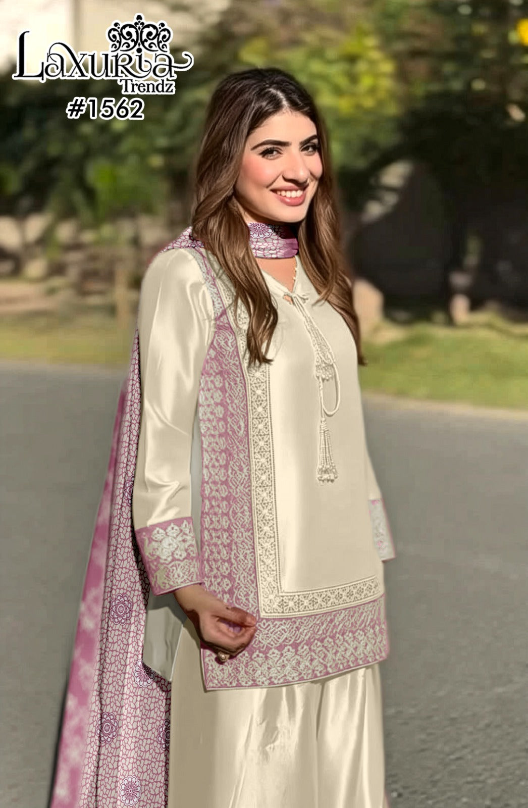 1562 Pink Laxuria Trendz Satin Pakistani Readymade Suits