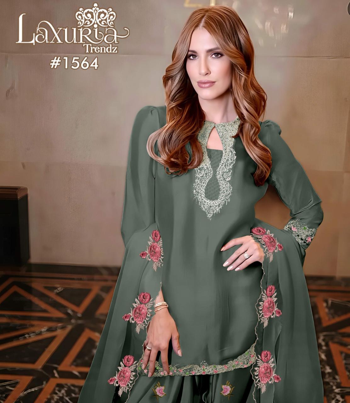 1564 Deep Grey Laxuria Trendz Satin Pakistani Readymade Suits