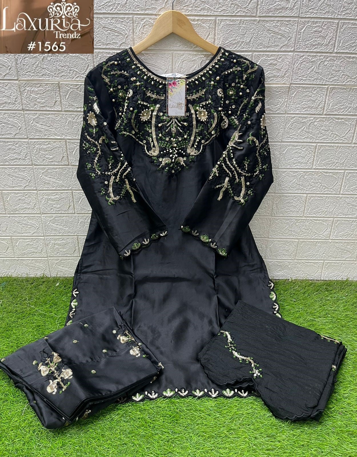 1565 Black Laxuria Trendz Satin Pakistani Readymade Suits