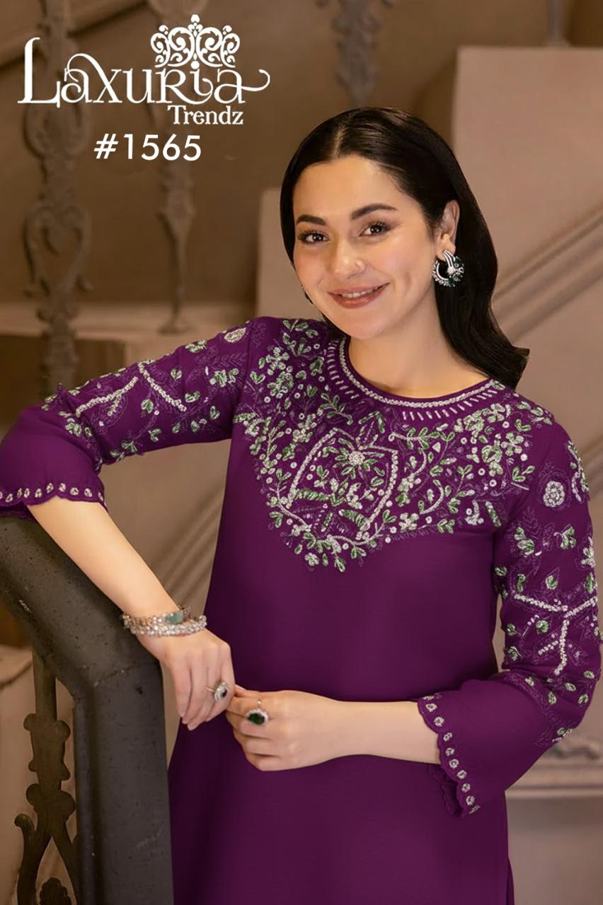 1565 Deep Purple Laxuria Trendz Satin Pakistani Readymade Suits