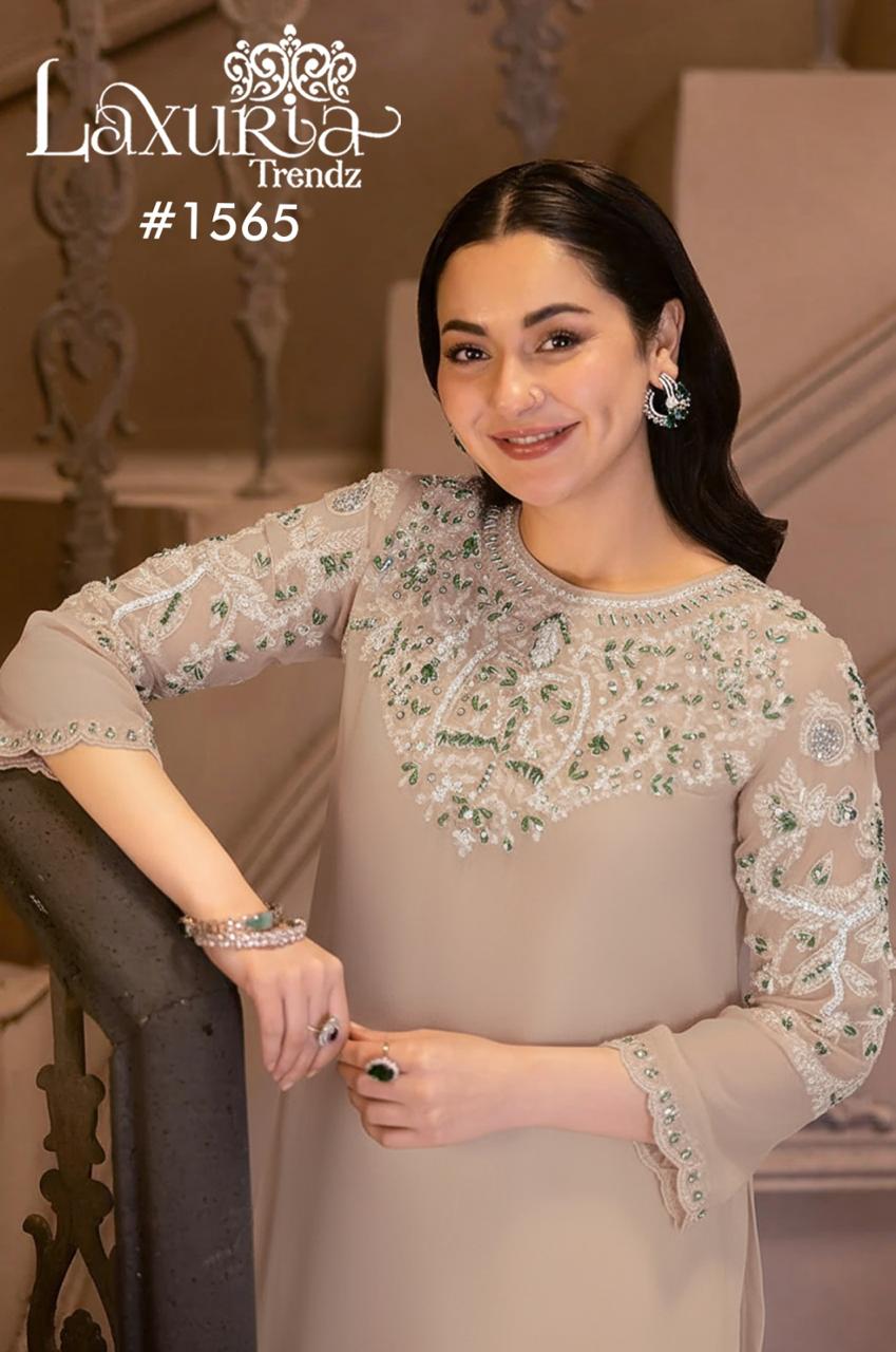 1565 Light Beige Laxuria Trendz Satin Pakistani Readymade Suits