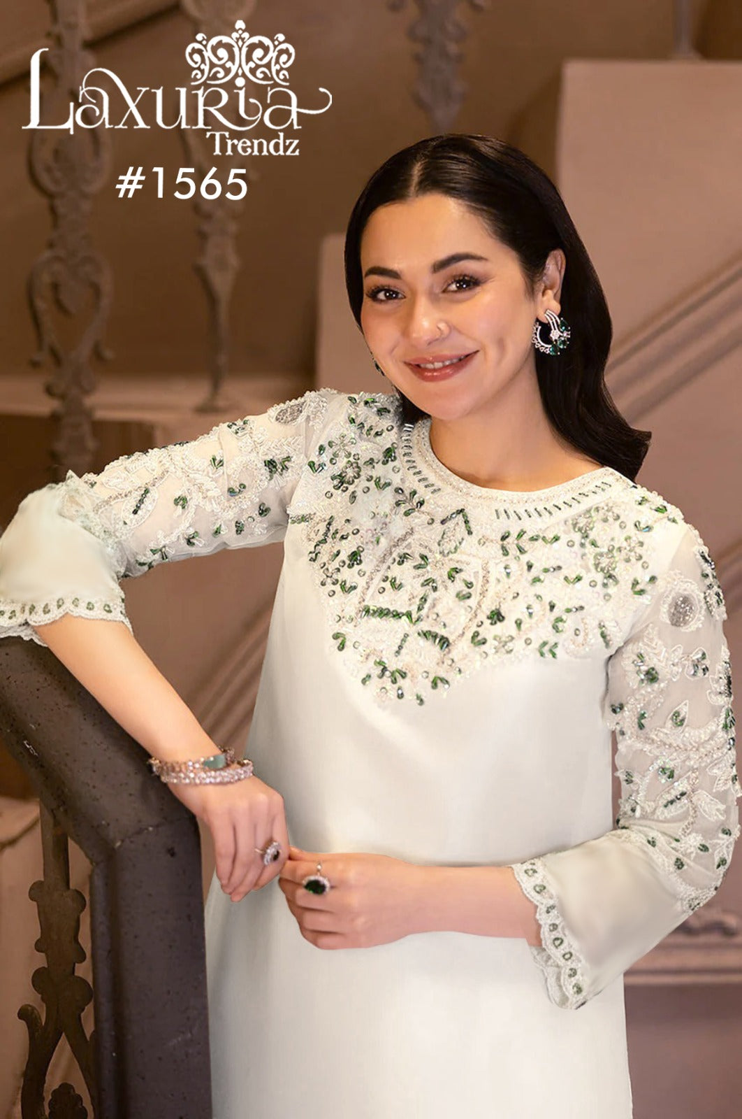 1565 White Laxuria Trendz Satin Pakistani Readymade Suits