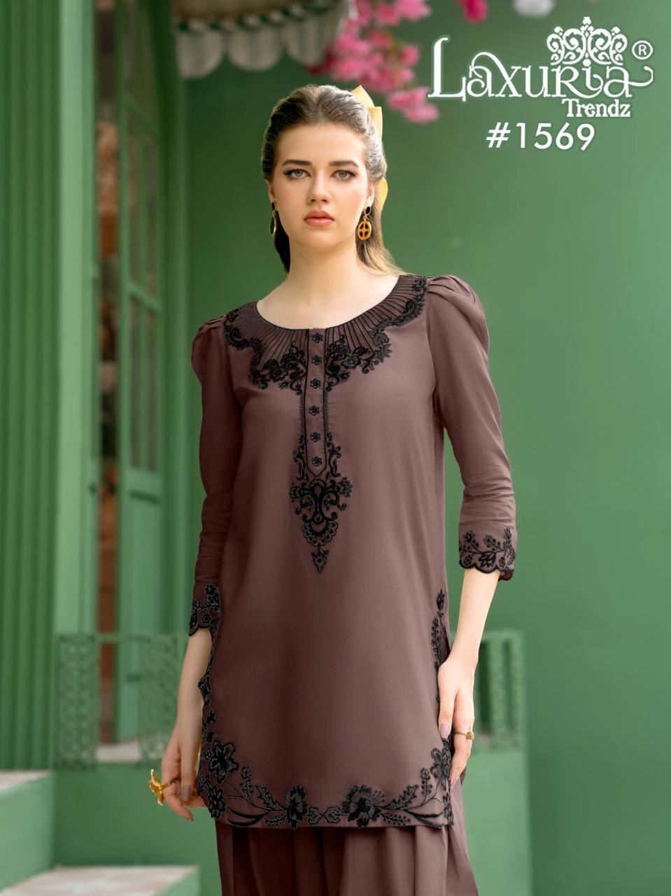 1569 Coffee Laxuria Trendz Satin Pakistani Readymade Suits