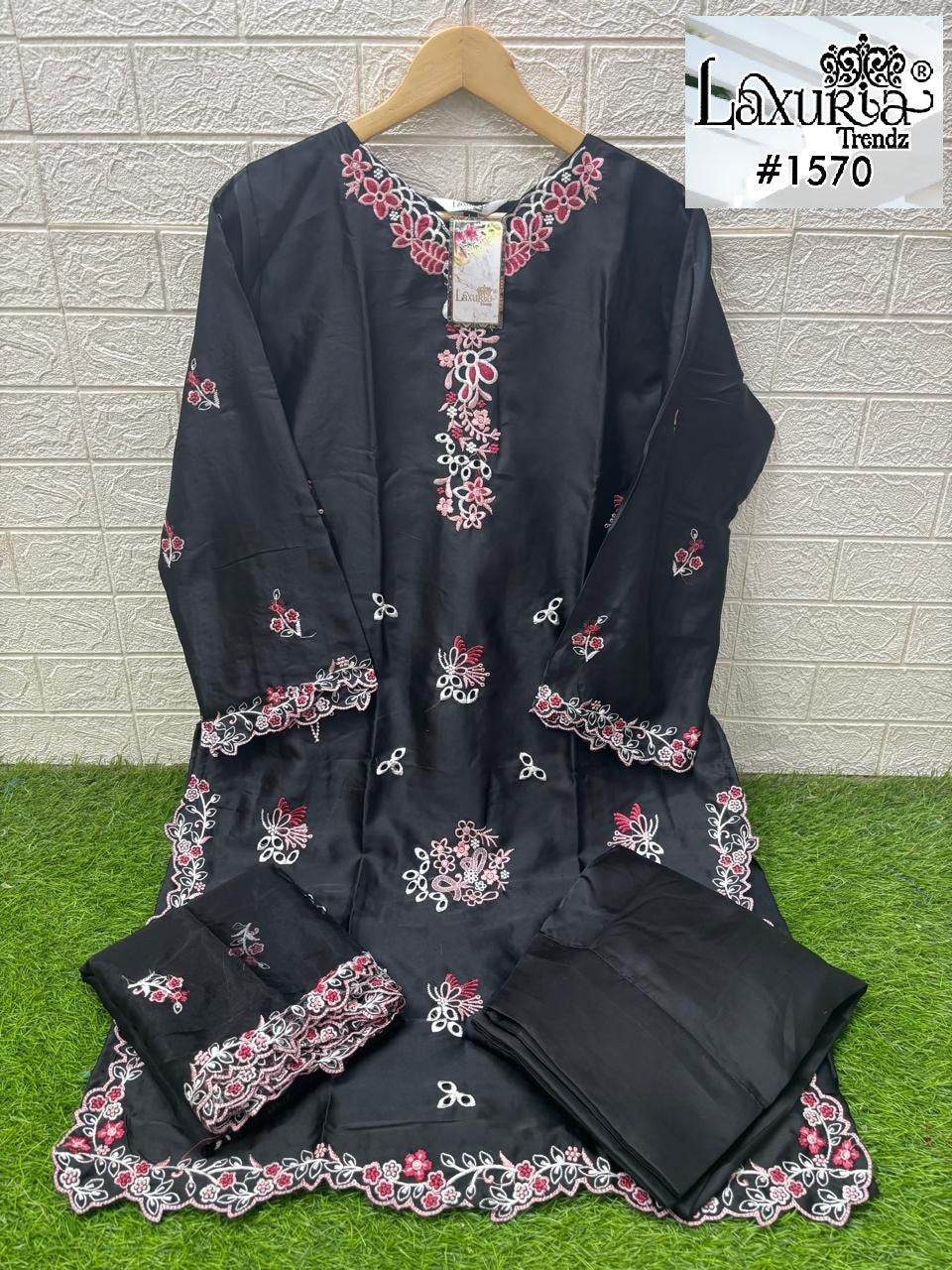 1570 Black Laxuria Trendz Satin Pakistani Readymade Suits