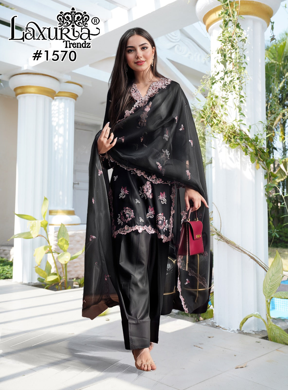 1570 Black Laxuria Trendz Satin Pakistani Readymade Suits