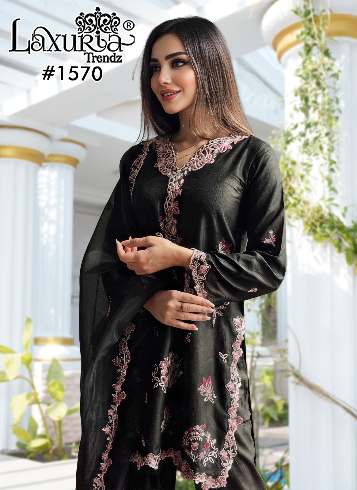1570 Black Laxuria Trendz Satin Pakistani Readymade Suits