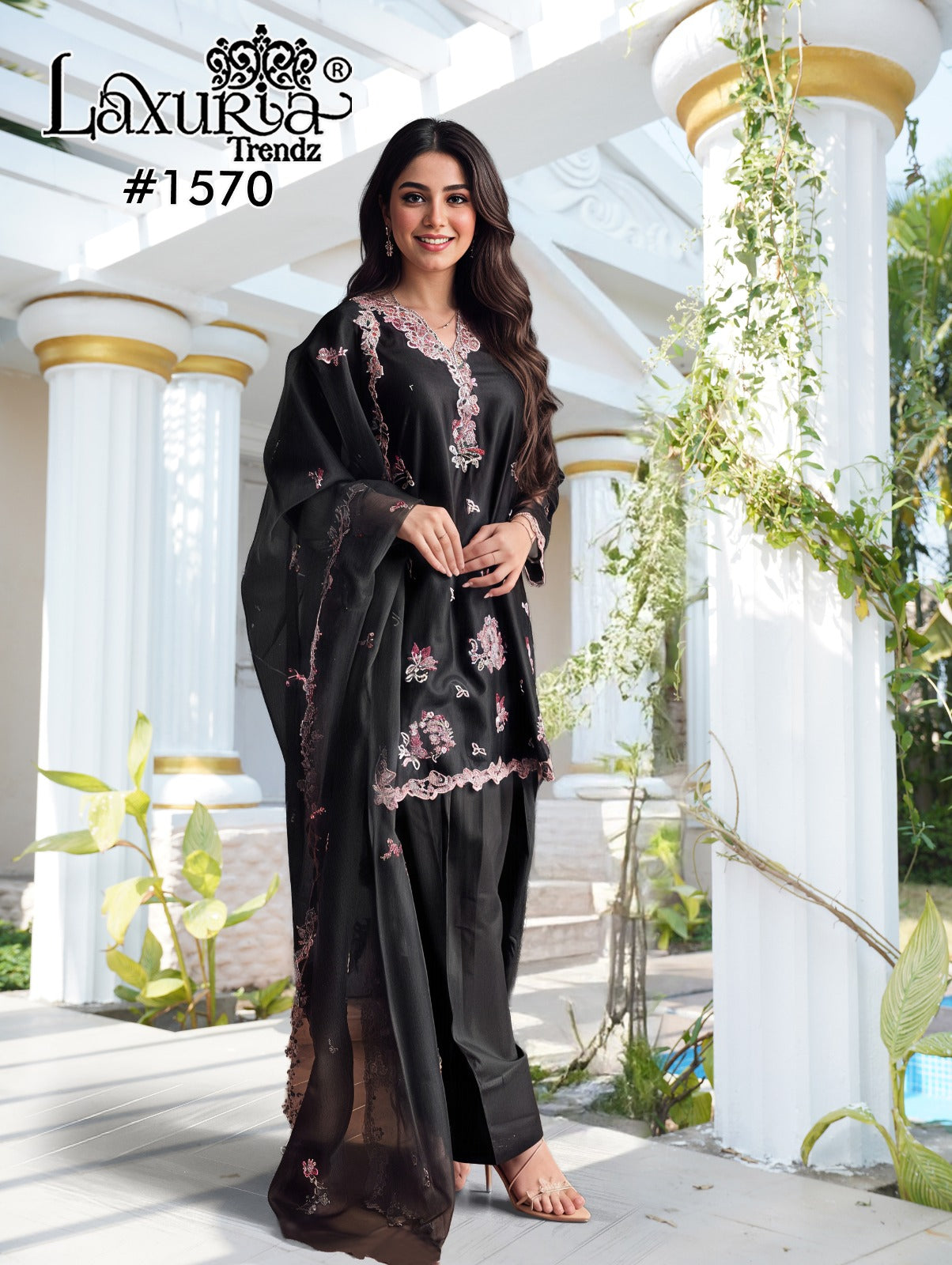 1570 Black Laxuria Trendz Satin Pakistani Readymade Suits