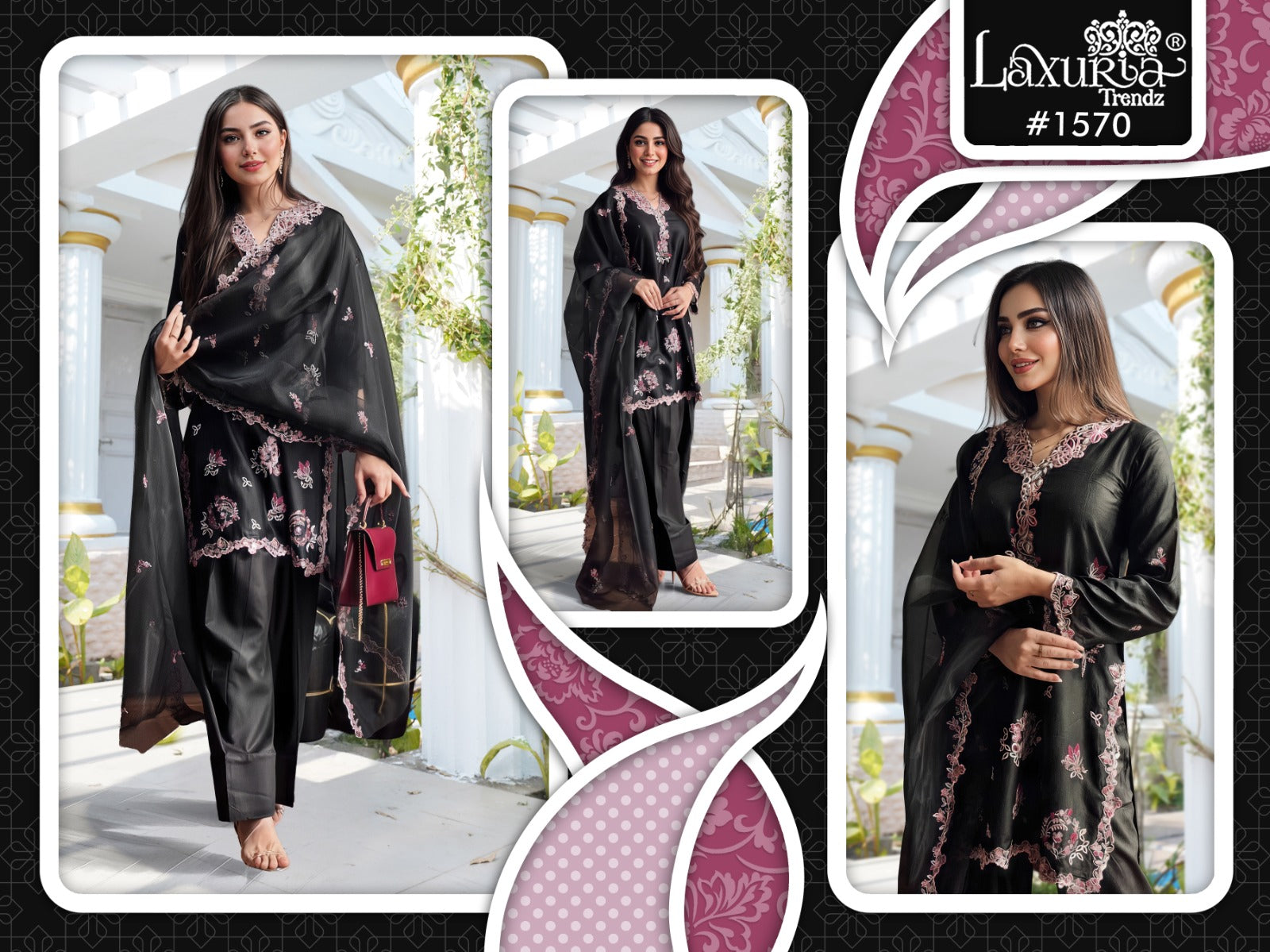 1570 Black Laxuria Trendz Satin Pakistani Readymade Suits