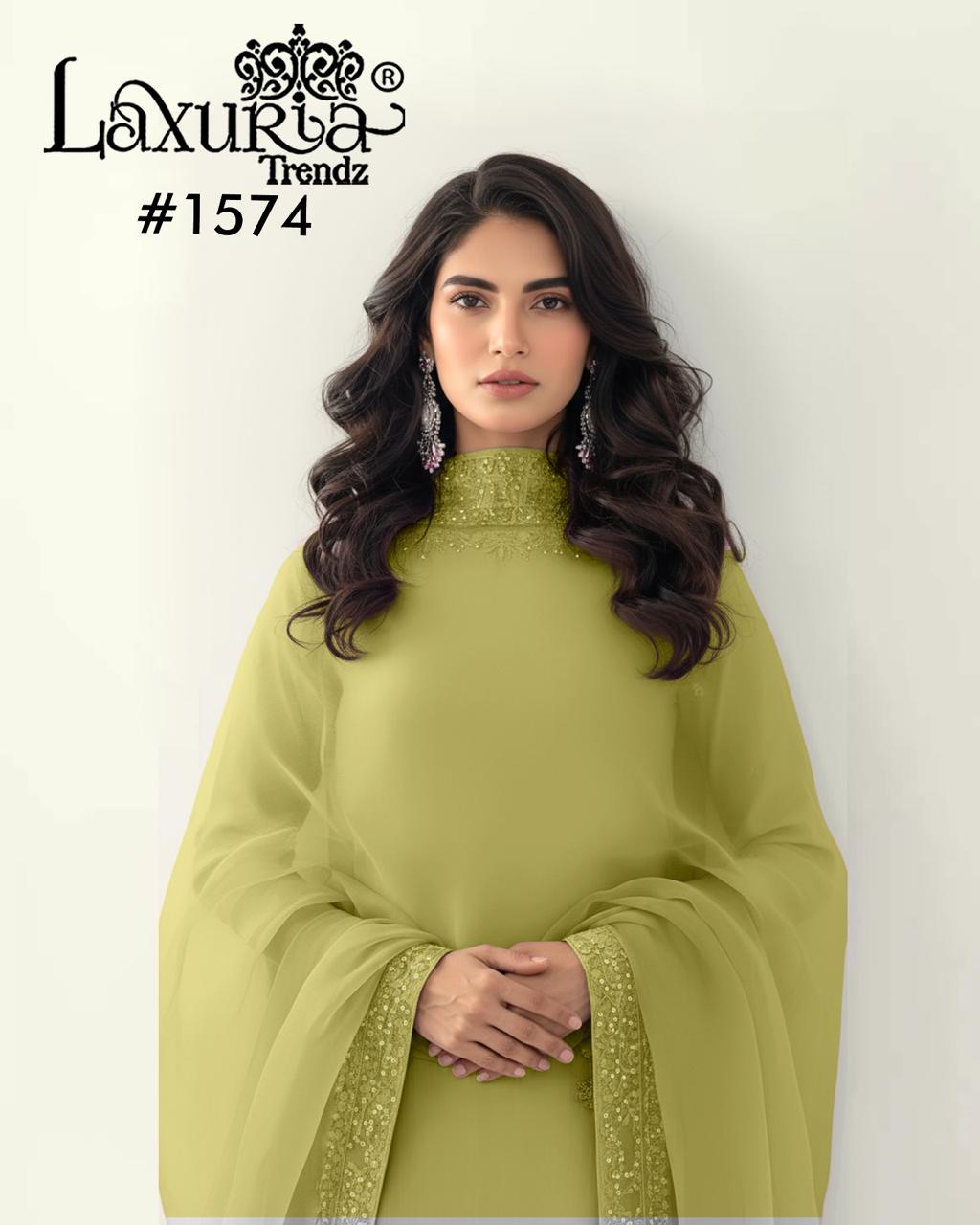 1574 Lime Green Laxuria Trendz Handwork Pakistani Readymade Suits