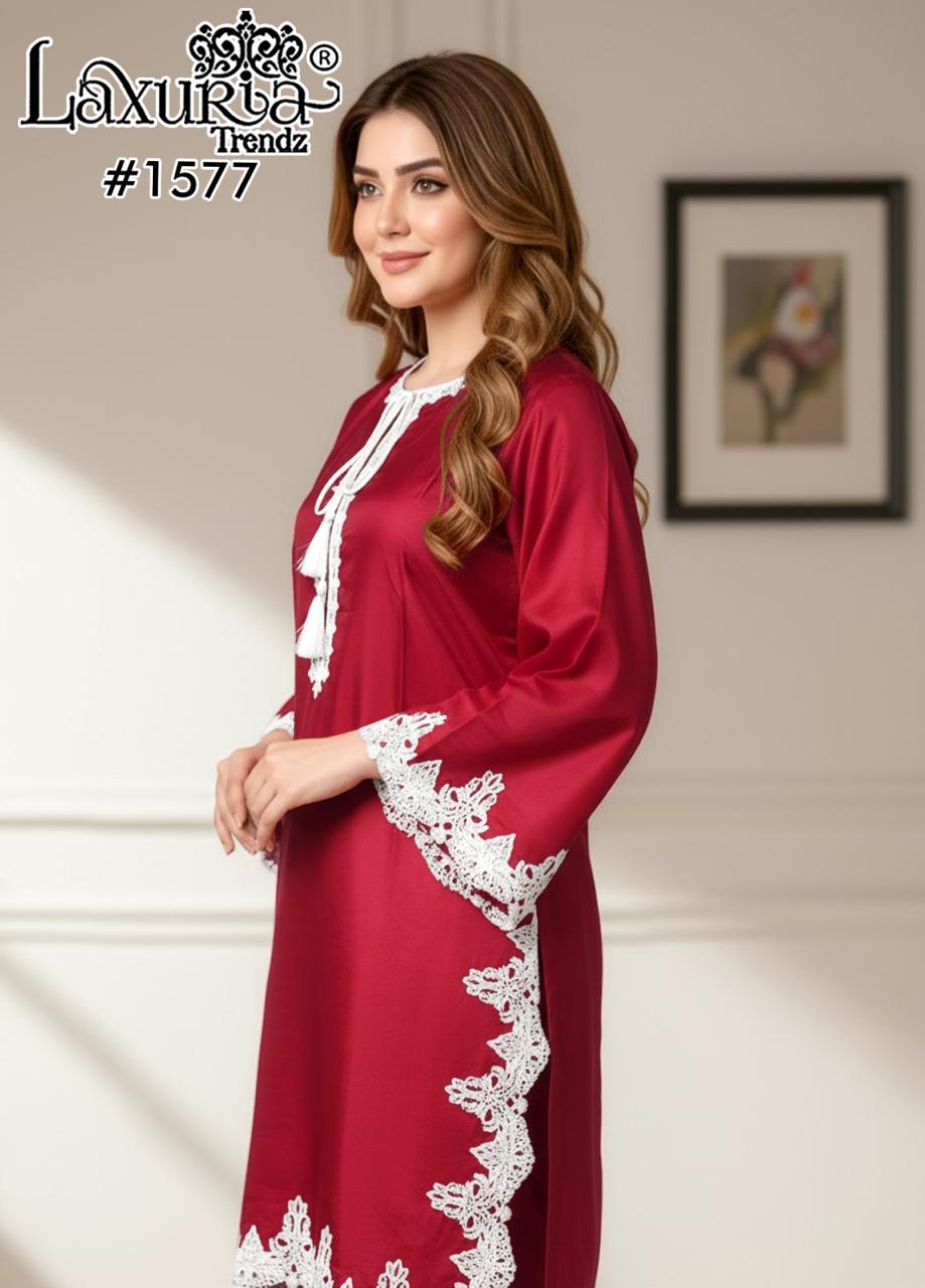 1577 Red Laxuria Trendz Satin Pakistani Readymade Suits