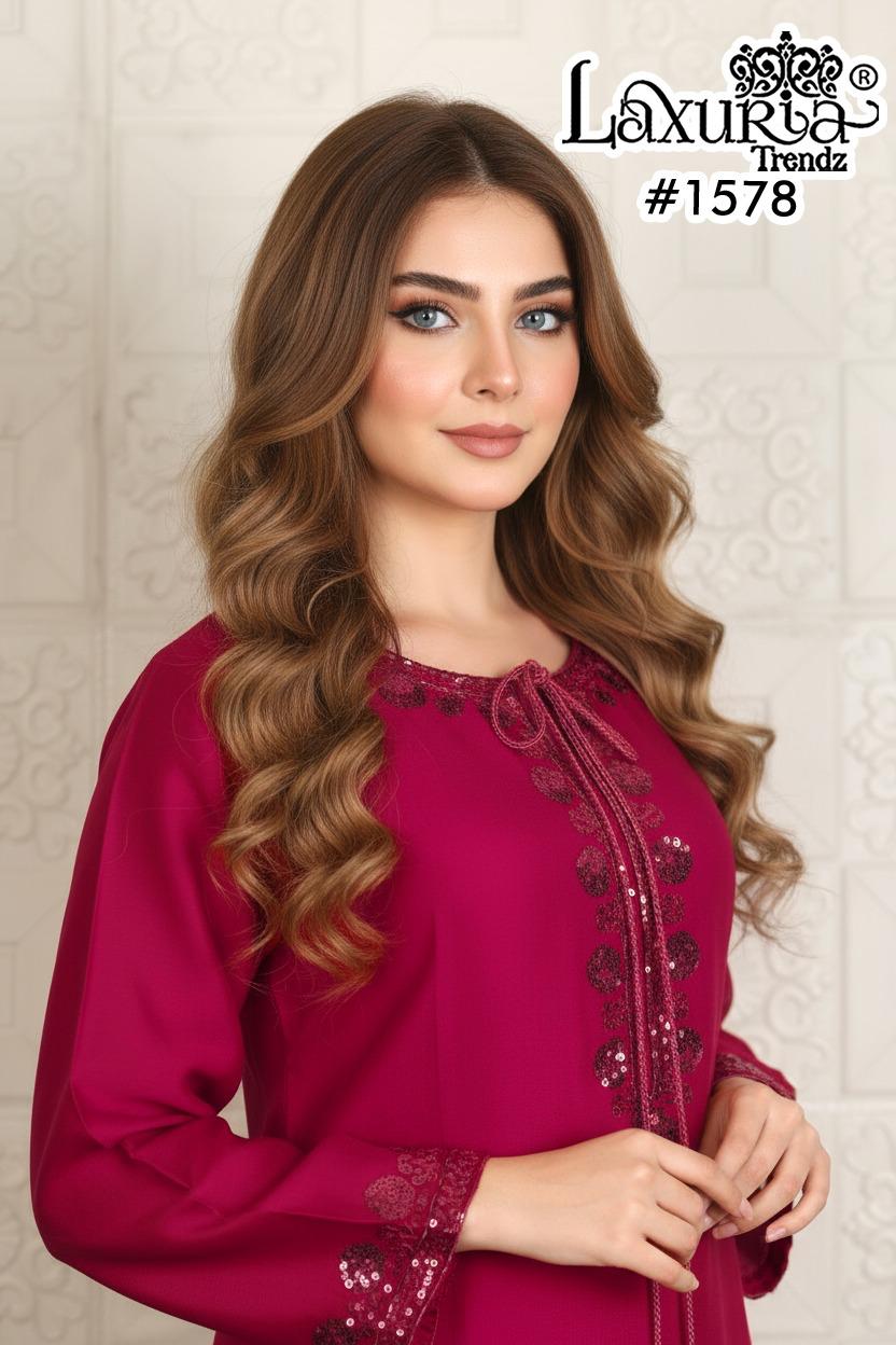 1578 Red Laxuria Trendz Satin Chiffon Pakistani Readymade Suits