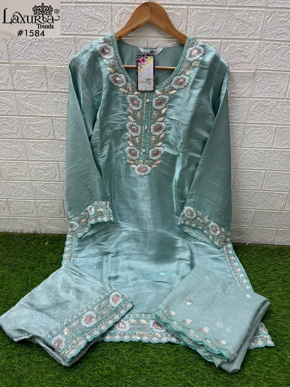 1584 Sky Laxuria Trendz Imported Satin Pakistani Readymade Suits