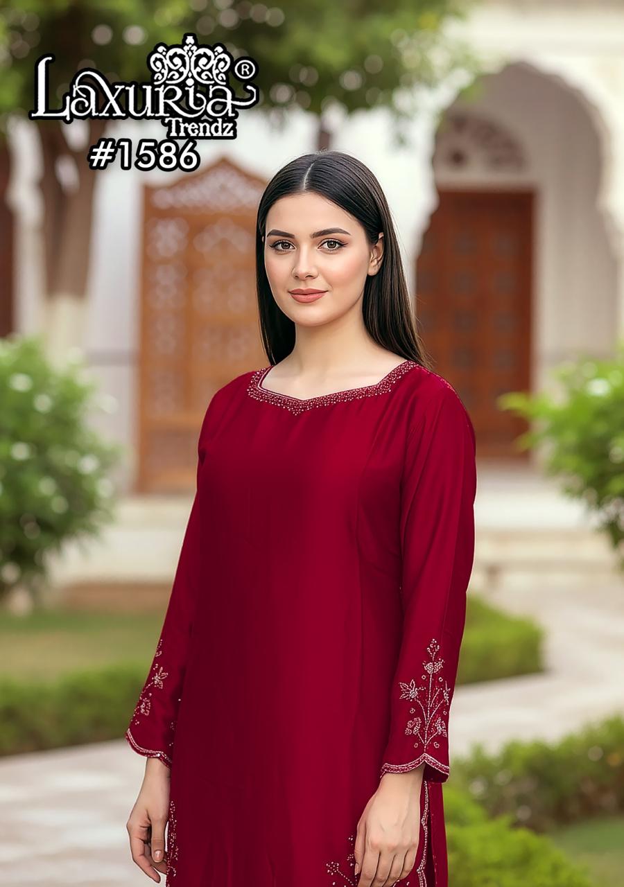 1586 Red Laxuria Trendz Satin Pakistani Readymade Suits