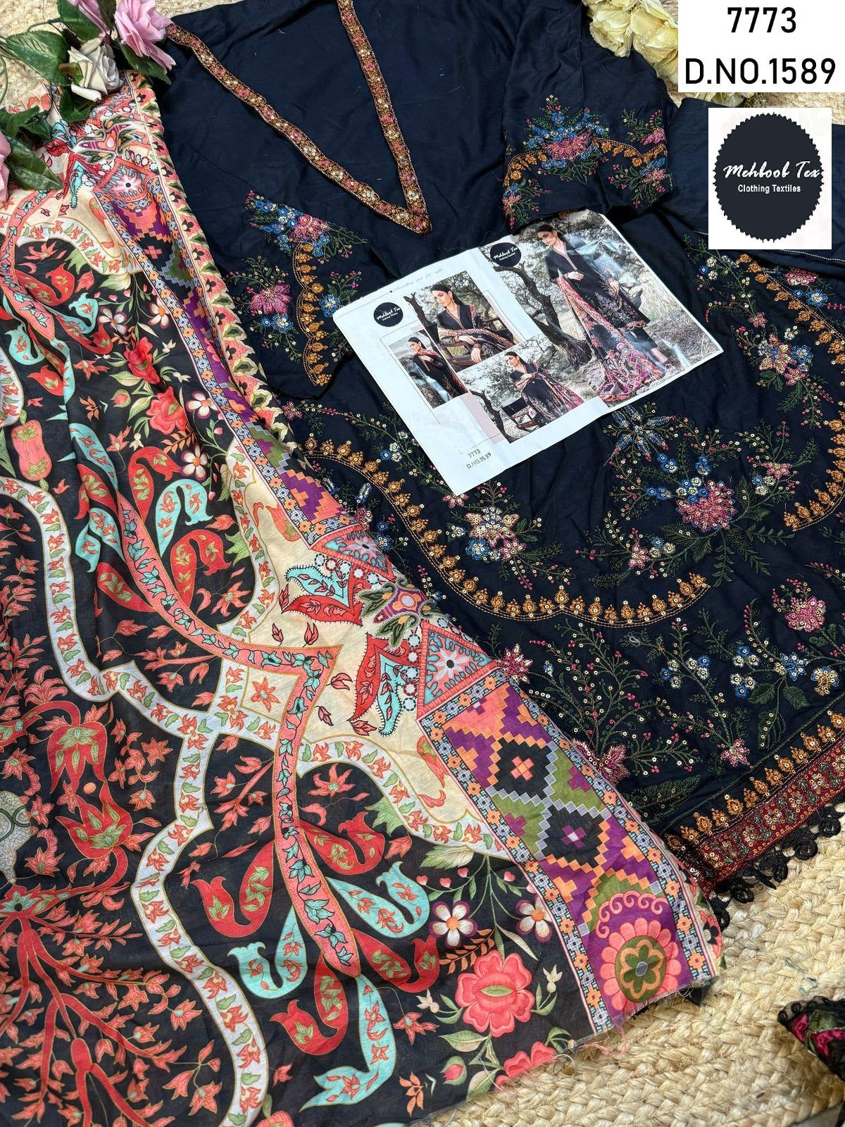 1589 Black Mehboob Tex Embroidery Pakistani Salwar Suits