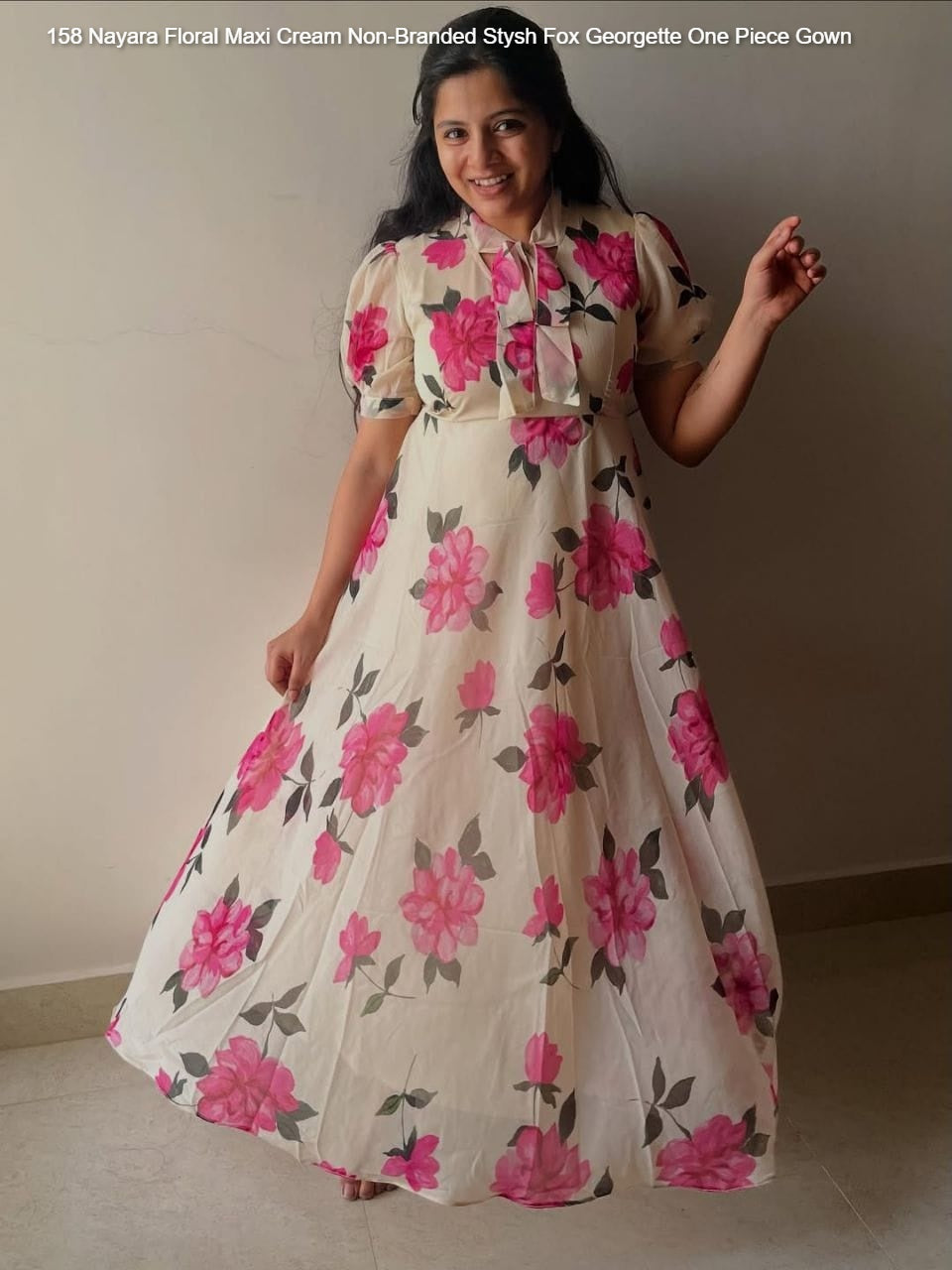158 Nayara Floral Maxi Cream Non-Branded Stysh Fox Georgette One Piece Gown