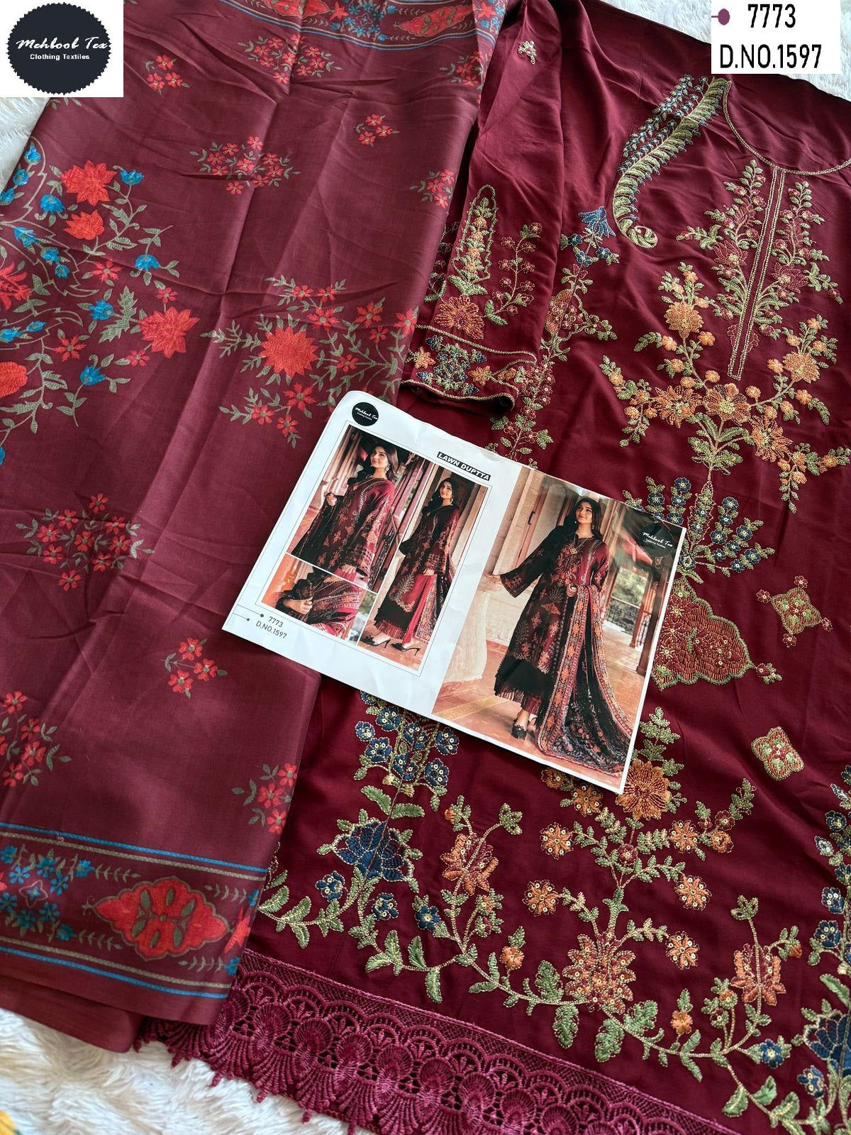 1597 Maroon Mehboob Tex Embroidery Pakistani Salwar Suits