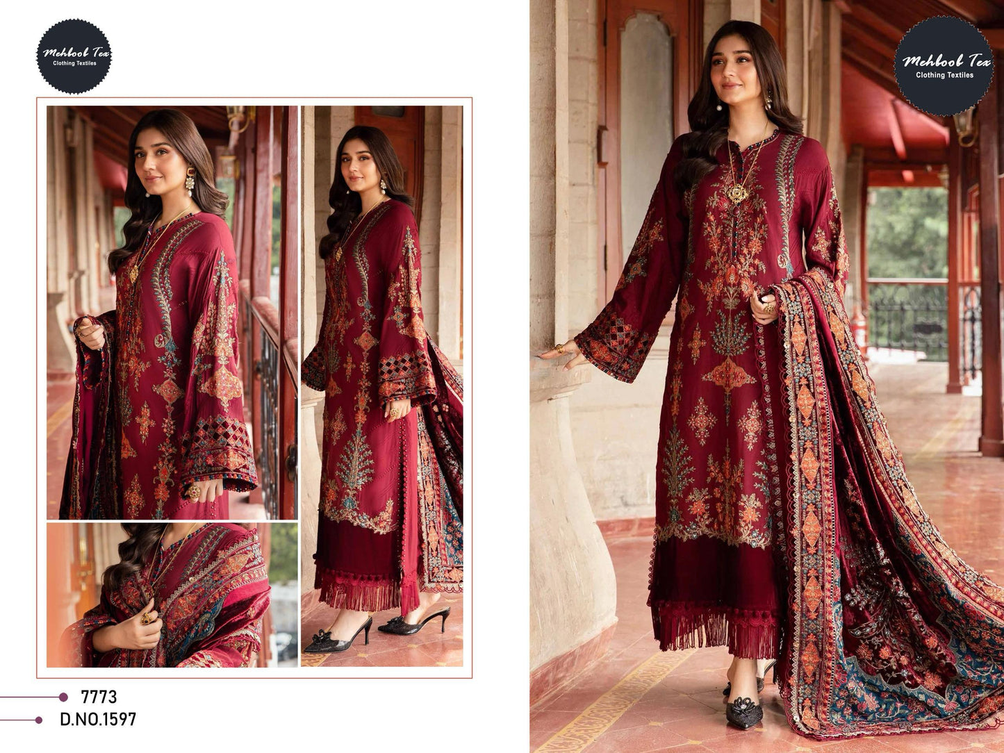 1597 Maroon Mehboob Tex Embroidery Pakistani Salwar Suits